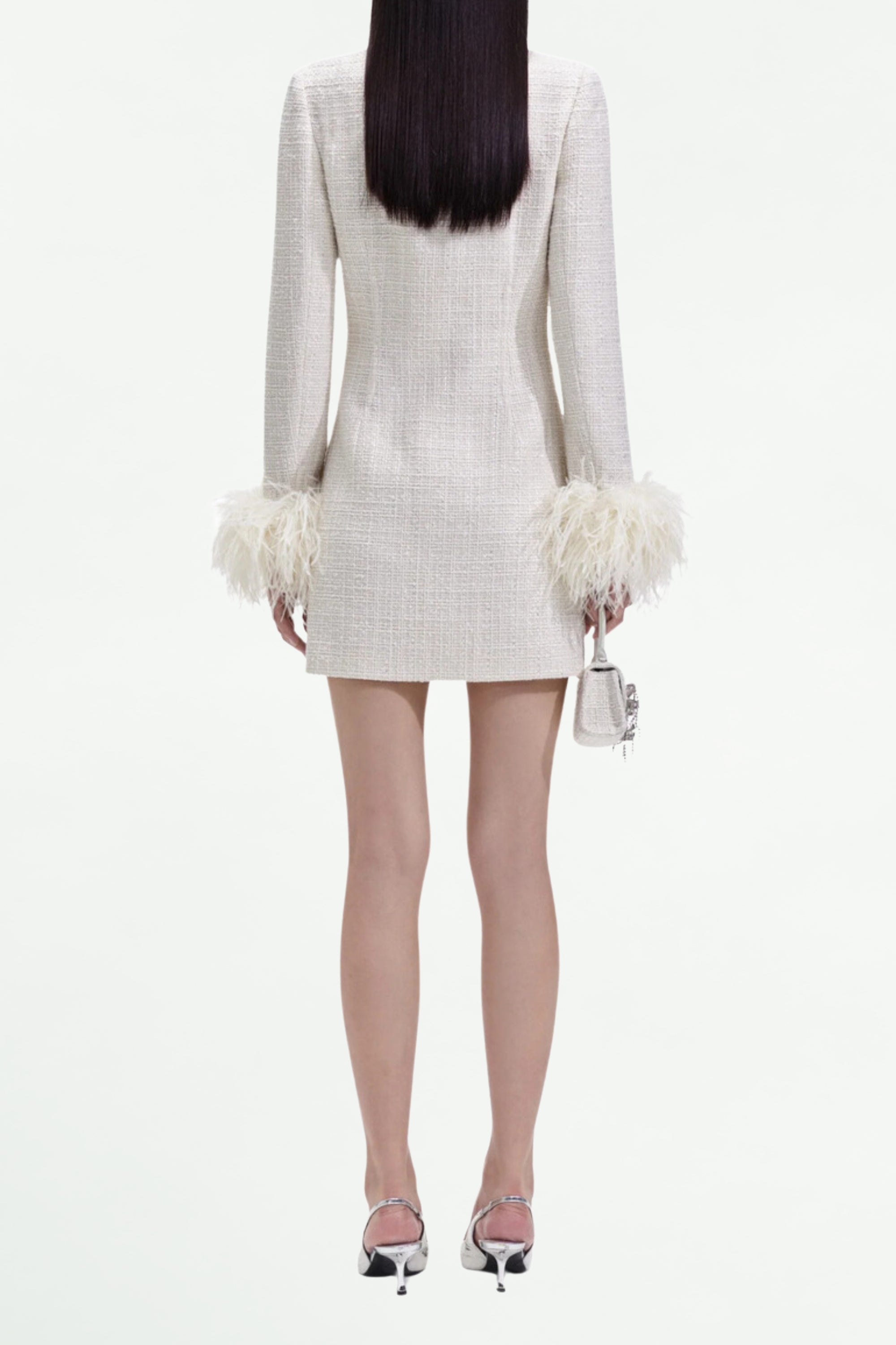 Cream Boucle Feather Mini Dress - Elegant Party Dress for Women, Perfect for Cocktail Parties, Weddings & Evening Events