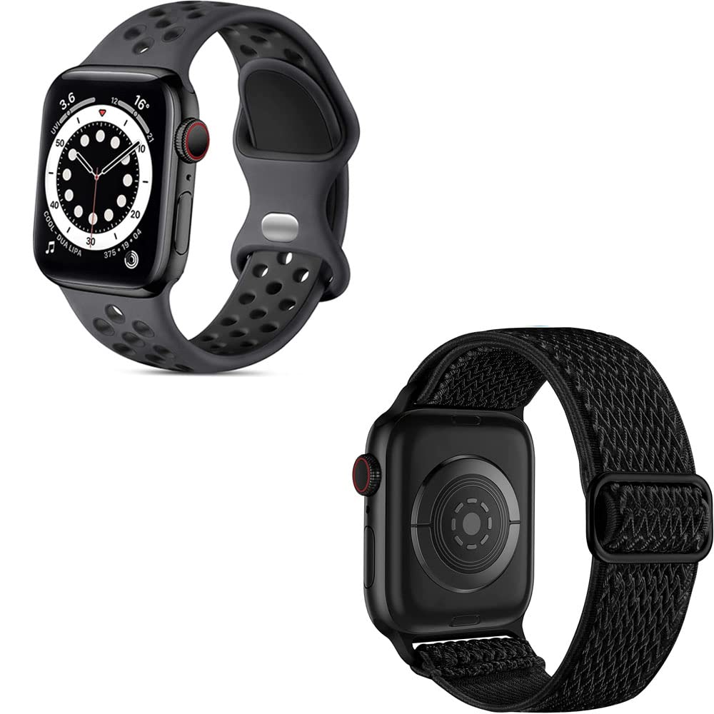 Lerobo Stretchy Nylon Solo Loop Sport Band for Apple Watch Series 8/7/6/5/4/3/2/1/SE - Adjustable Soft Breathable Watch Strap for Women & Men (45mm/44mm/42mm) - Perfect for Running, Workouts & Daily Wear