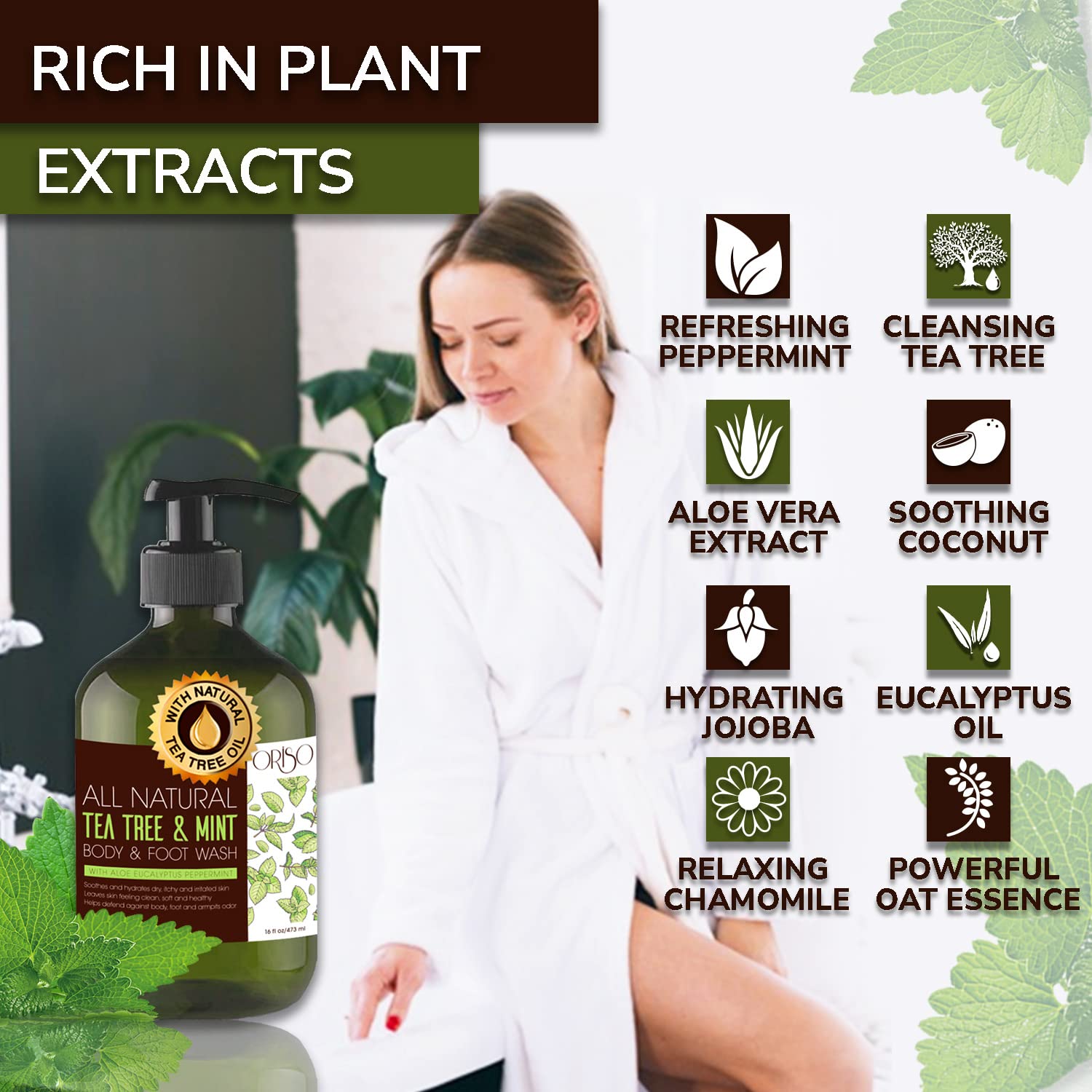 Tea Tree Oil Body Wash with Mint for Athlete's Foot, Eczema & Toenail Fungus - Hydrating Sensitive Skin Care - Natural Antifungal & Deodorizing Shower Gel for Men & Women - Perfect for Post-Workout, Gym & Daily Hygiene