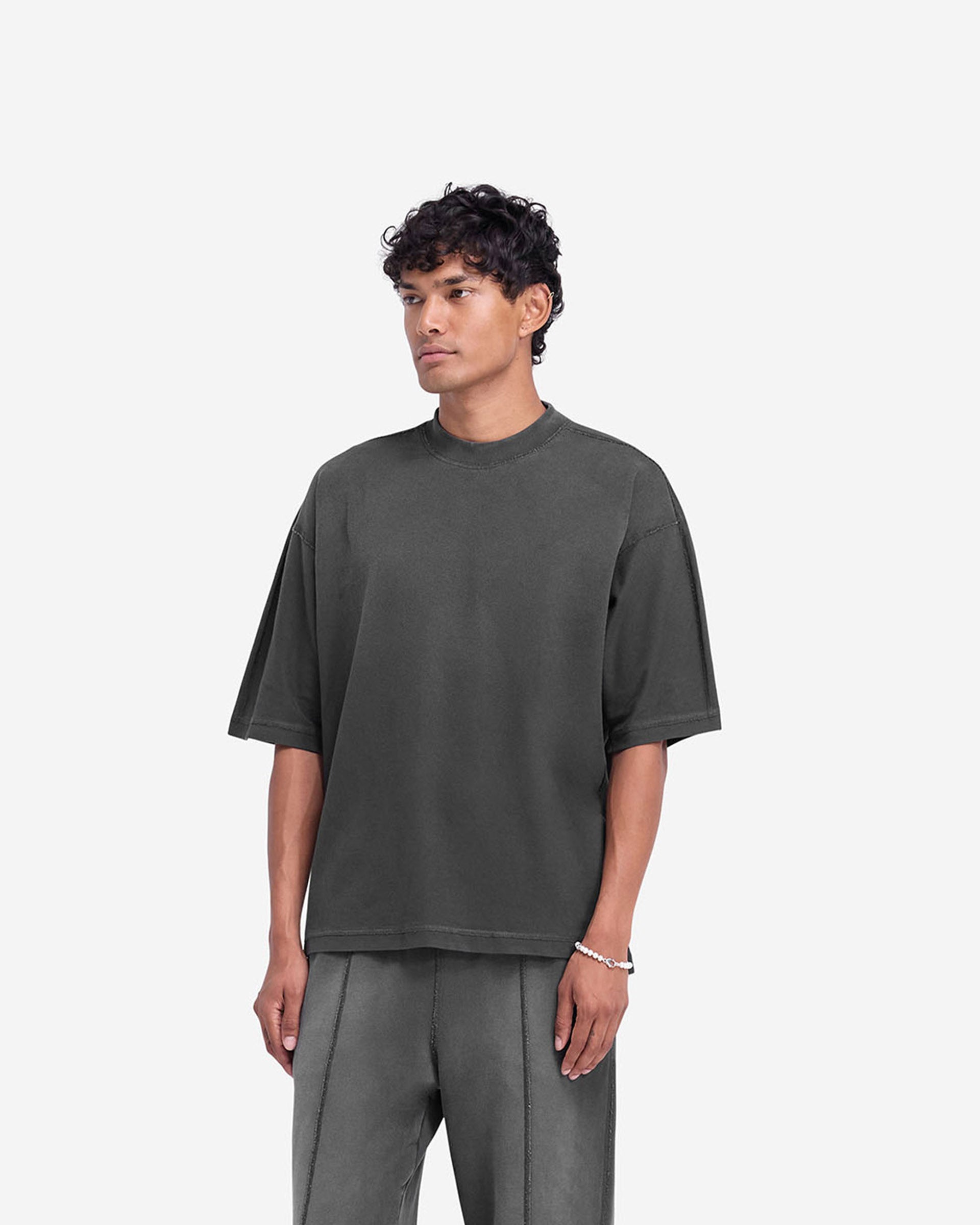 Stepped Hem T-Shirt in Stained Black - Trendy Distressed Look for Casual Outfits & Streetwear Fashion