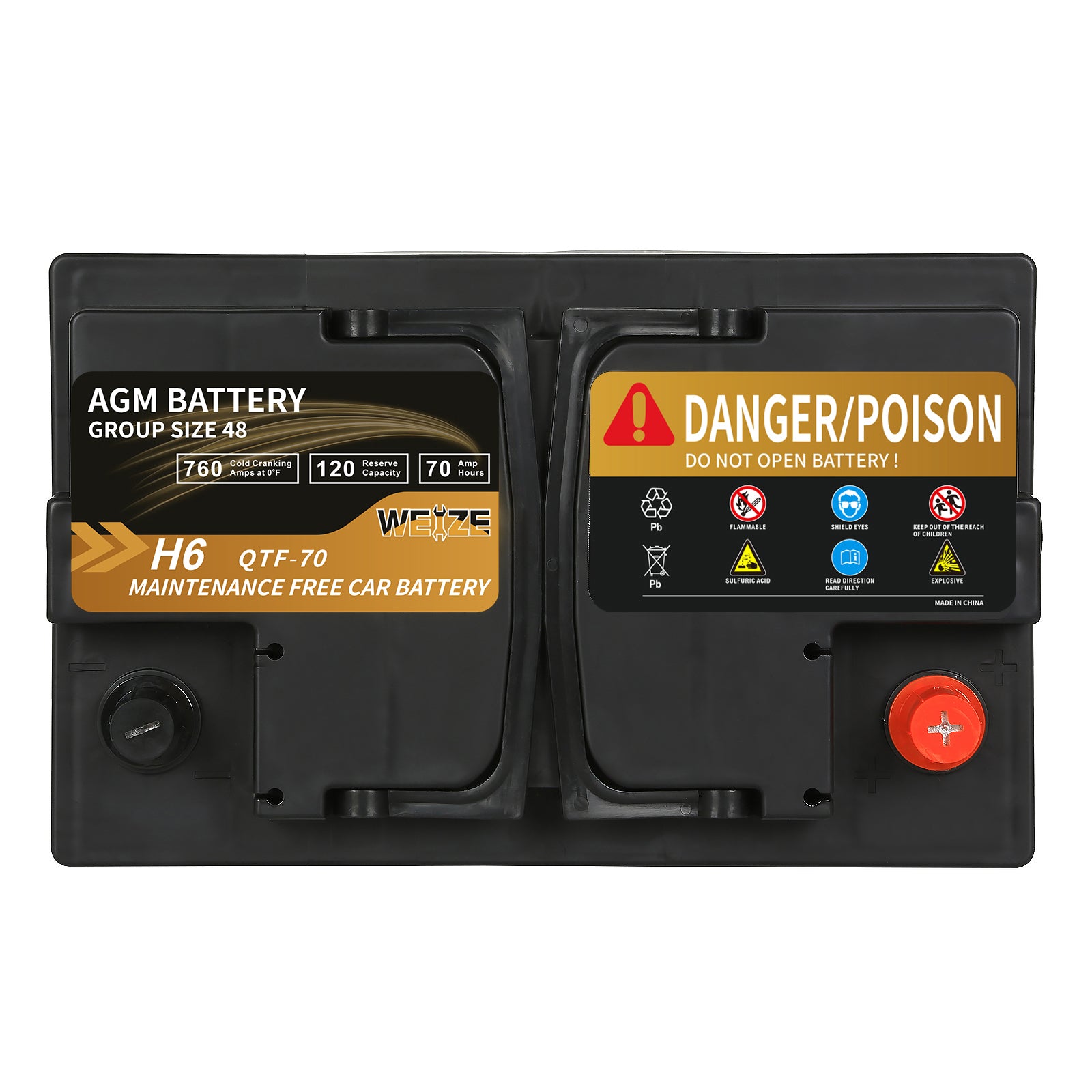 WEIZE Wise Series Group 48 AGM Car Battery 12V 70Ah H6 - High Performance Automotive Replacement Battery for Cars, SUVs & Trucks - Ideal for Cold Weather & Long-Lasting Power