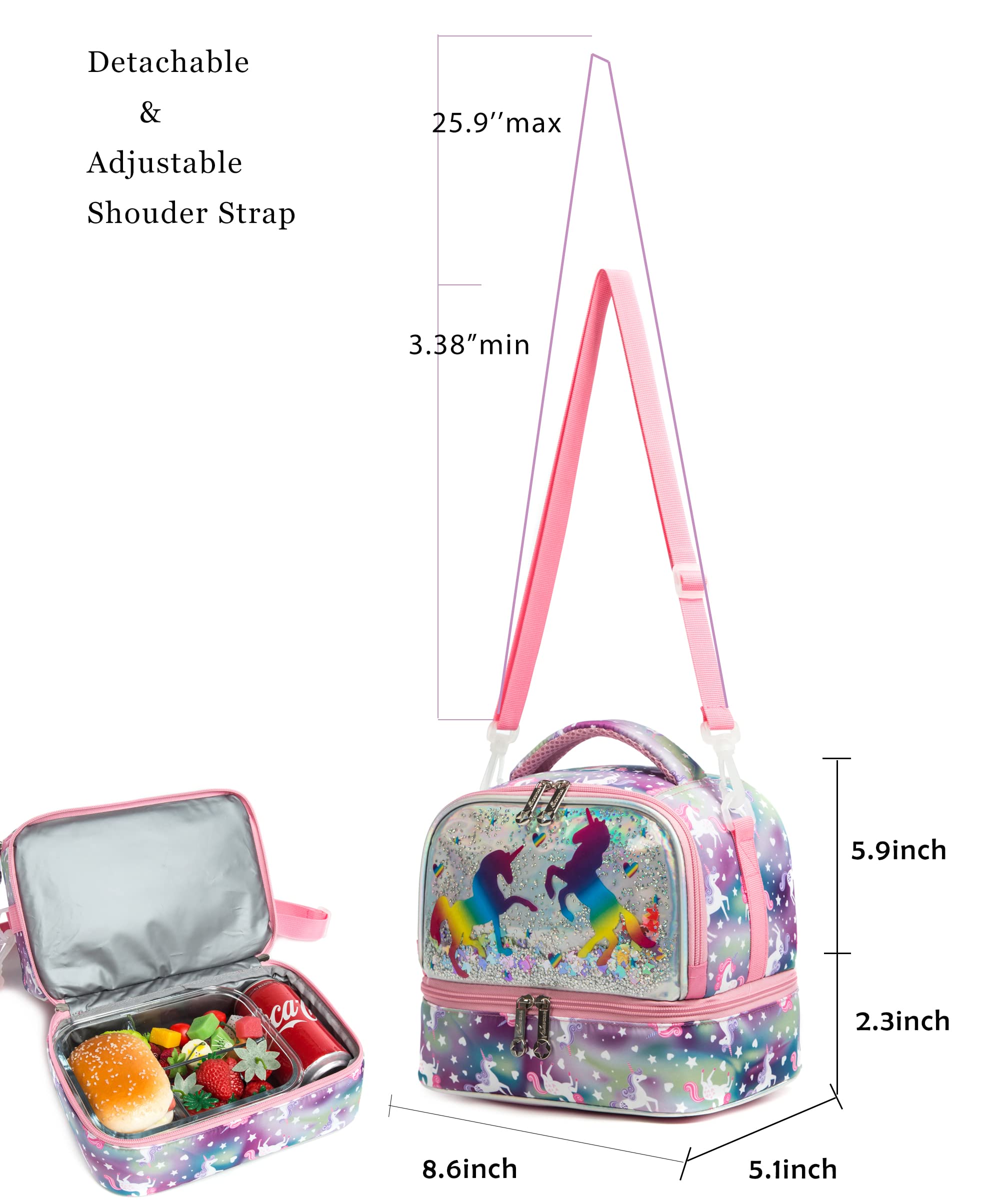 Insulated Kids Lunch Bag with Two Compartments - Adjustable Strap Bento Cooler for Boys & Girls - Perfect for School, Picnics & Travel Lunch Tote