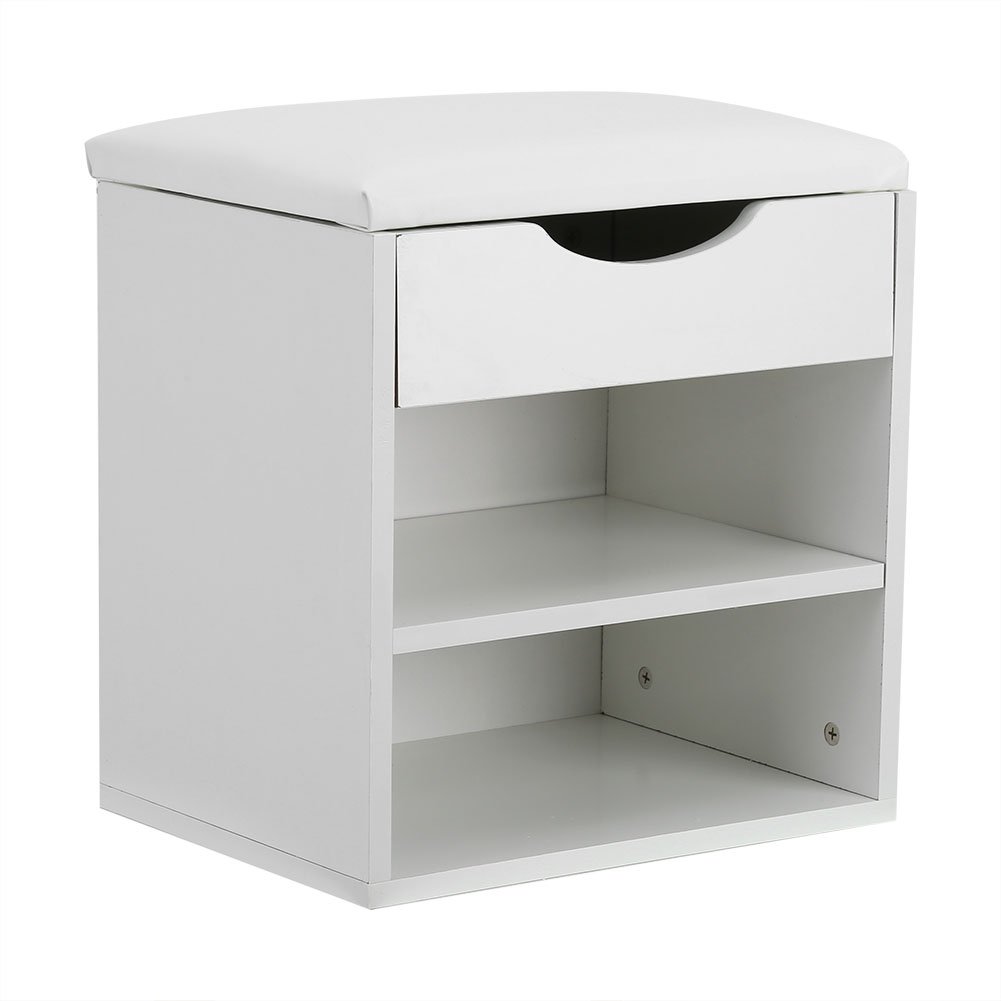 Multifunctional Wooden Shoe Storage Bench with Padded Seat - Entryway Hallway Organizer Cabinet, Makeup Dressing Stool - Perfect for Home, Bedroom, Closet & Mudroom Organization (White)