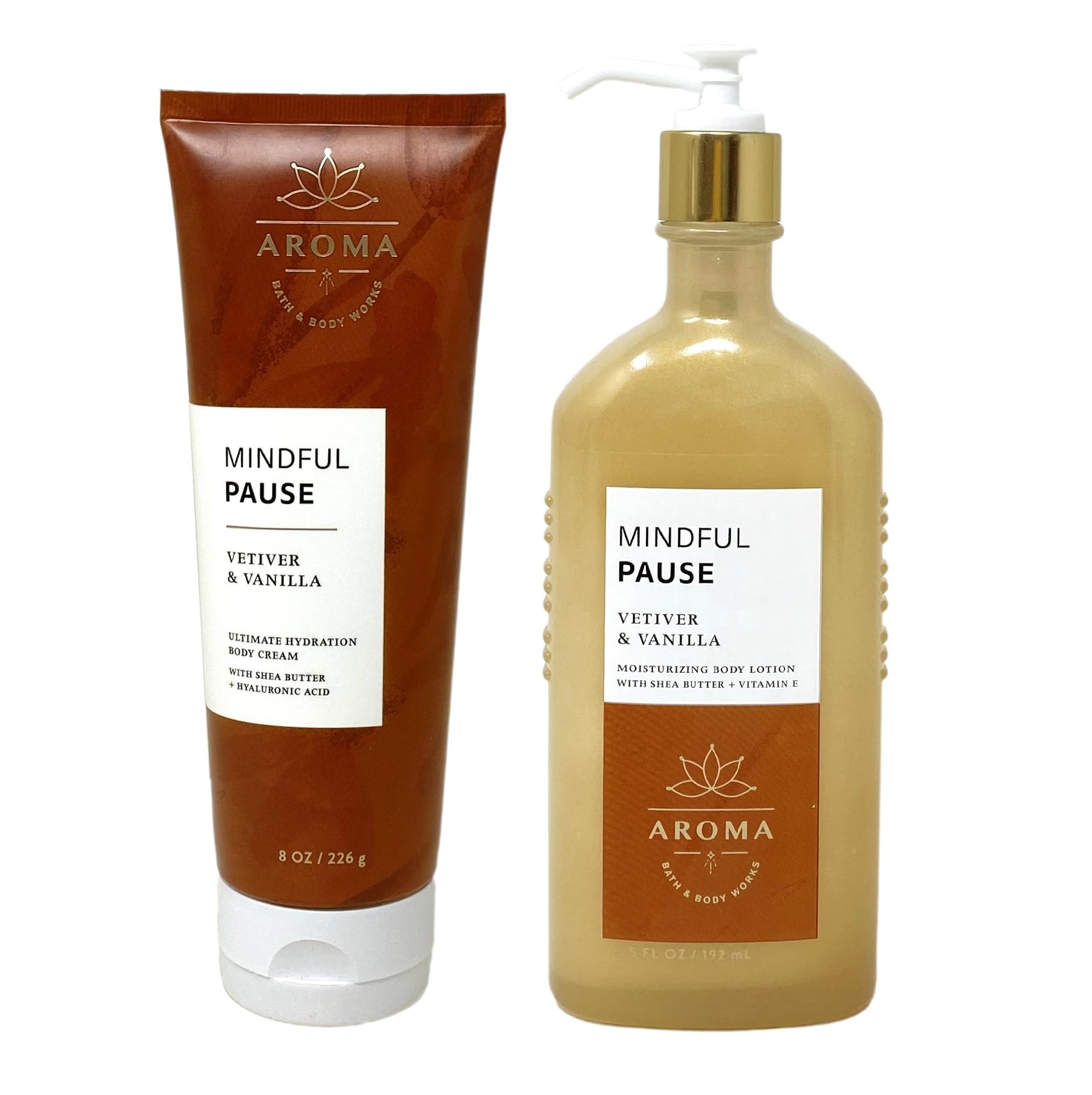 Bath & Body Works Aroma Mindful Pause Vetiver & Vanilla Body Cream & Lotion Set - Full Size Moisturizing Skincare for Dry Skin - Perfect for Relaxation & Self-Care Routines