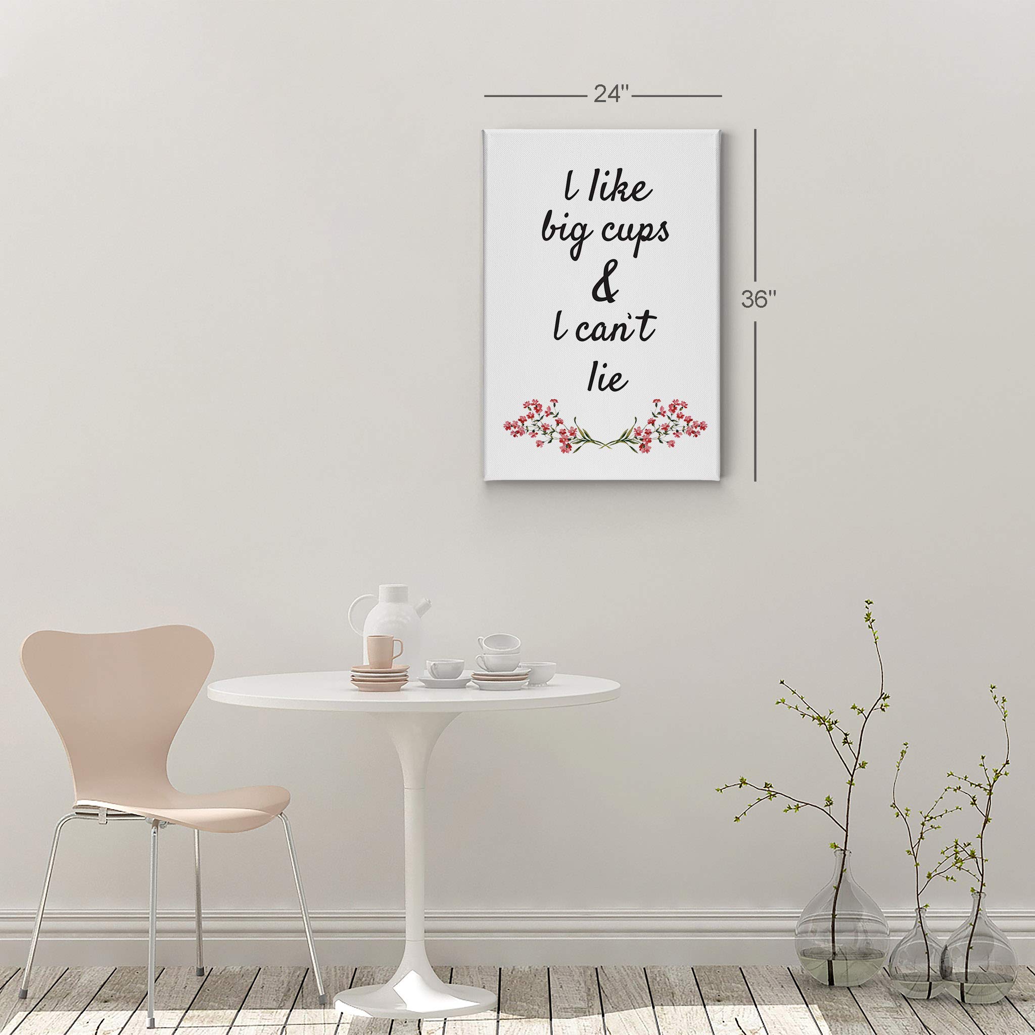 Smile Art Design 'I Like Big Cups & I Can't Lie' Pink Floral Canvas Wall Art Print - Coffee Themed Kitchen Decor, Inspirational Quote Gift for Farmhouse, Restaurant, Office & Coffee Shop (40x30) - Perfect for Coffee Lovers' Homes & Cafés