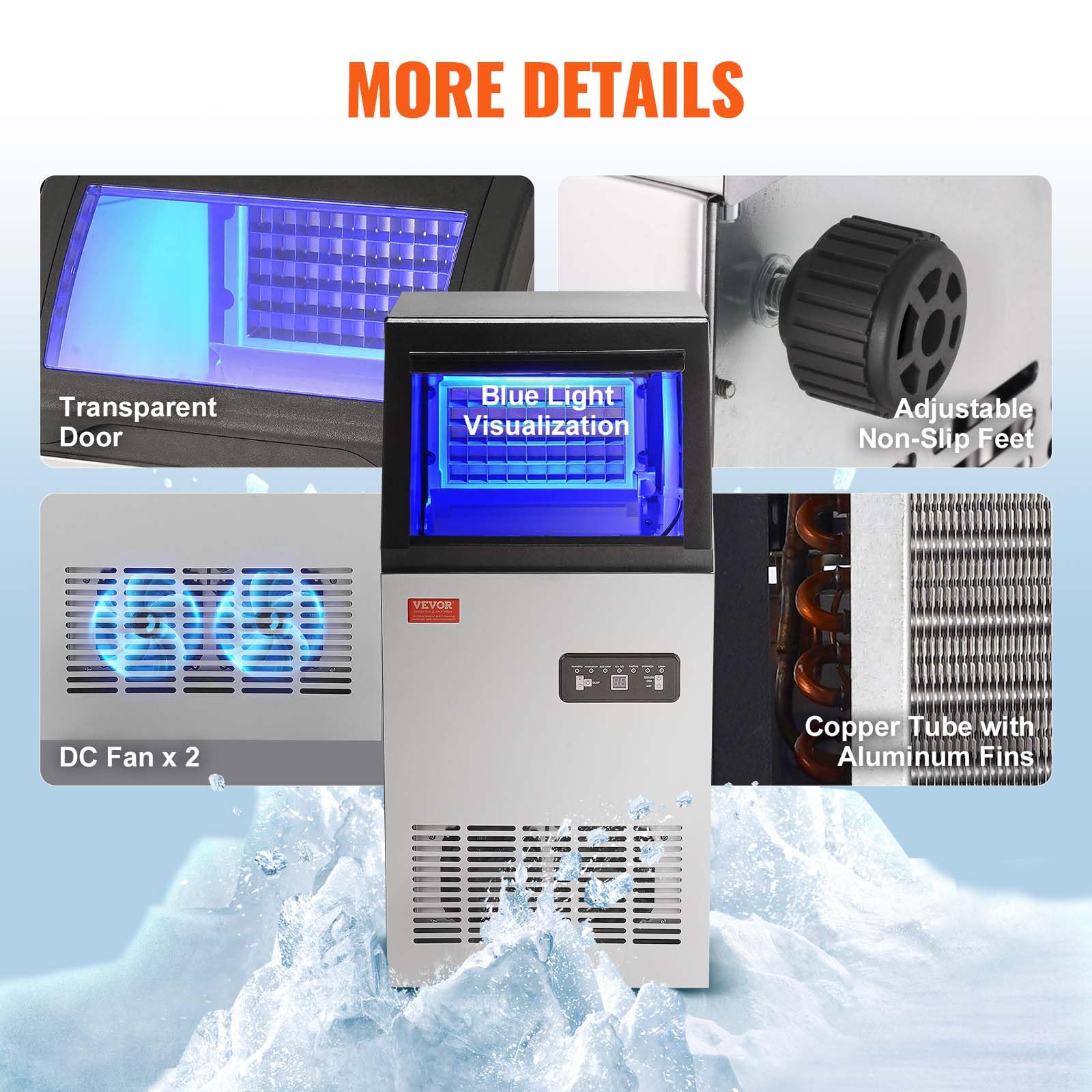 VEVOR Commercial Ice Maker Machine 100LBS/24H with 28LBS Storage - Fast 40 Ice Cubes in 12-15 Mins - Perfect for Bars, Restaurants, Home & Office Use - Countertop Ice Machine for Cocktails, Beverages & Food Display