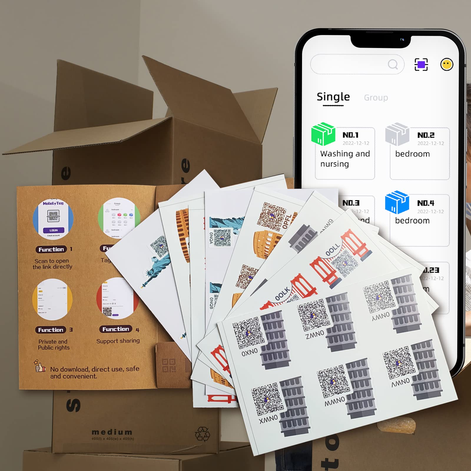 48 Pack World Landmarks QR Code Labels for Storage & Moving Organization - No App or Subscription Required | Perfect for Home, Office & Travel Use