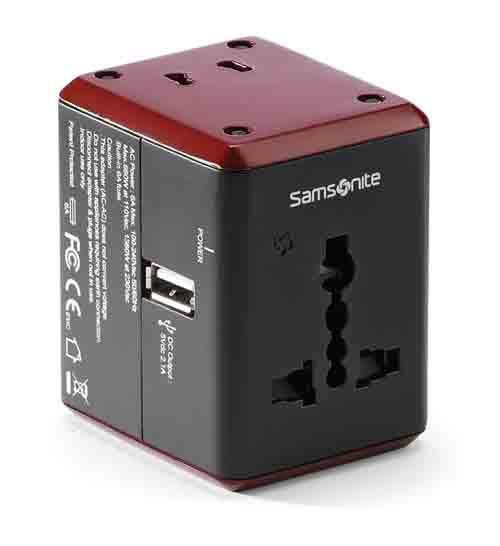 Samsonite Worldwide Travel Power Adapter with Dual USB Ports - Universal Charger for Laptops, Phones & Tablets - Perfect for Business Trips & International Travel