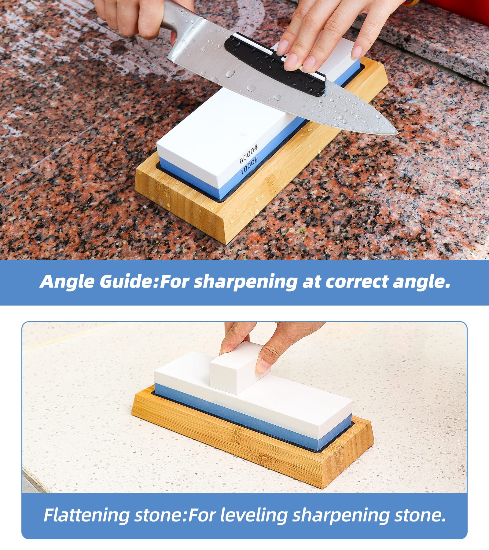 Premium 1000/6000 Grit Sharpening Stone Whetstone Set - Dual Grit Knife Sharpener with Non-Slip Rubber Base for Kitchen, Hunting & Chef Knives - Perfect for Home Cooks & Professional Chefs