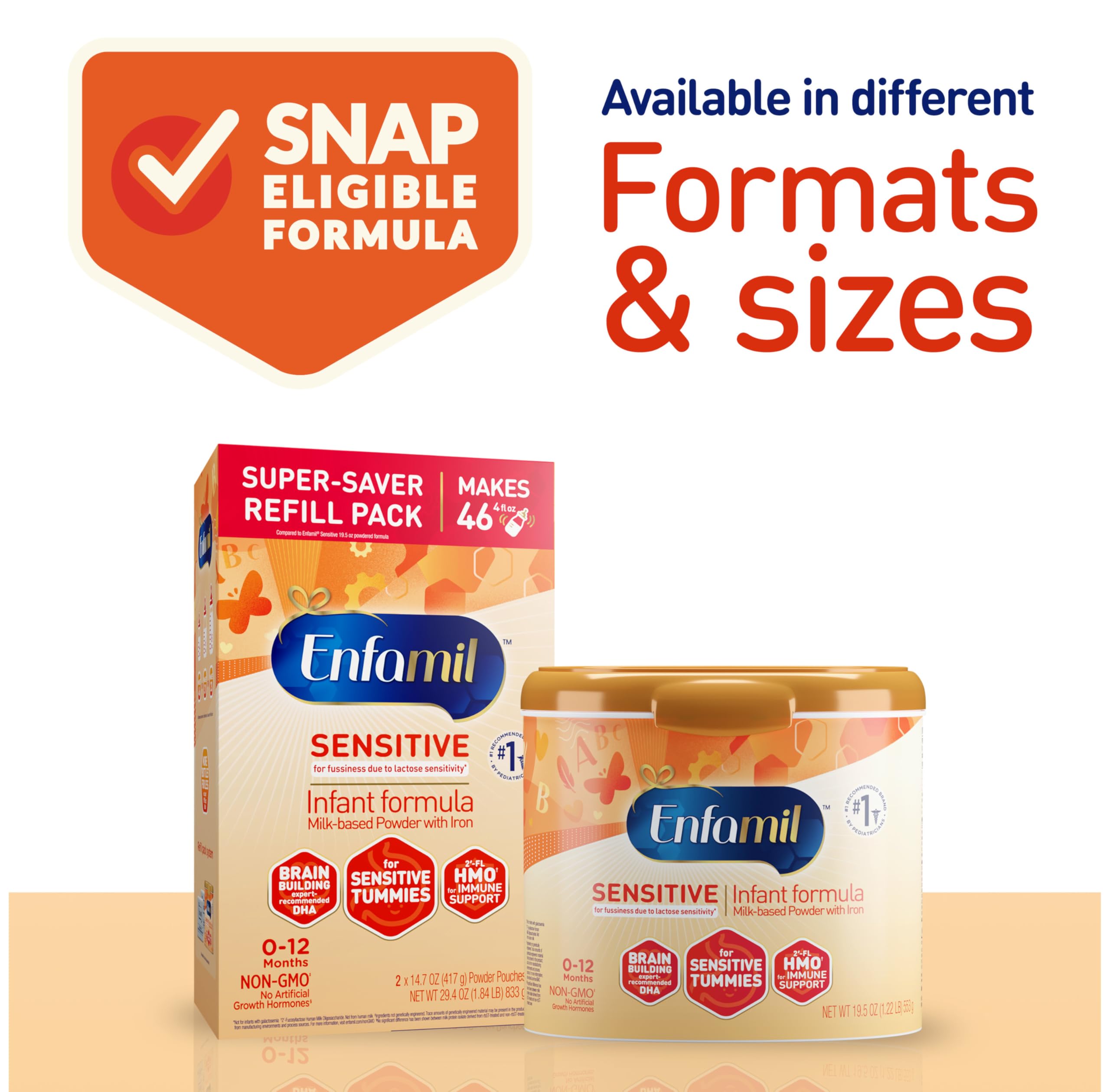 Enfamil Sensitive Baby Formula with DHA, Iron & Prebiotics - Lactose Sensitivity Infant Powder for Brain & Immune Support - Non-GMO, Breast Milk Inspired - 117.6 Oz Refill Box - Ideal for Newborns & Infants with Digestive Sensitivity
