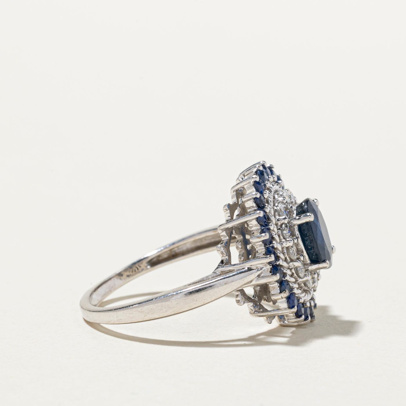 2.57ctw Sapphire & Diamond Floral Cocktail Ring for Women | Size 9.75 | Elegant Party & Evening Wear Jewelry | 0.045ctw Diamond Accents | Perfect for Weddings, Anniversaries & Special Occasions