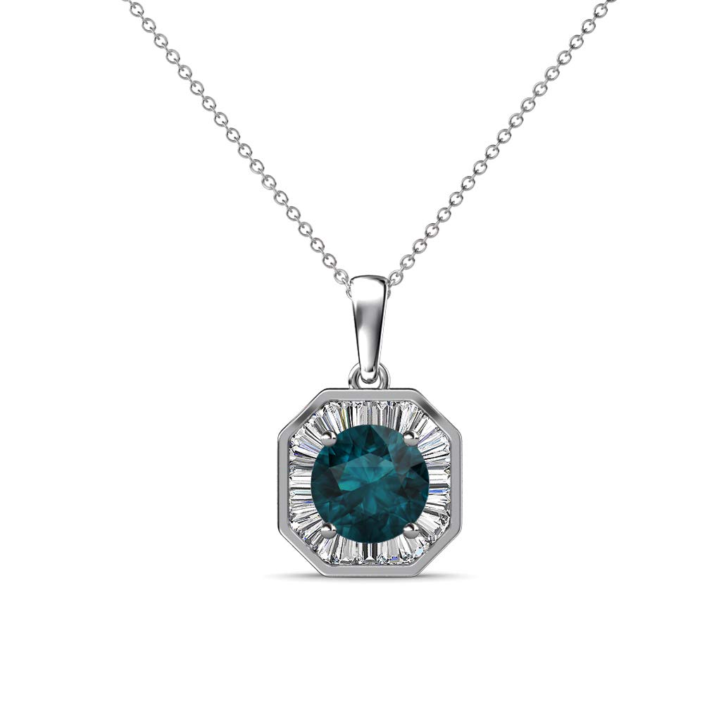 London Blue Topaz & Natural Diamond Halo Pendant 1.69 ctw in 14K White Gold with 18 Inch Chain | Elegant Necklace for Women, Perfect Gift for Anniversary, Birthday & Special Occasions