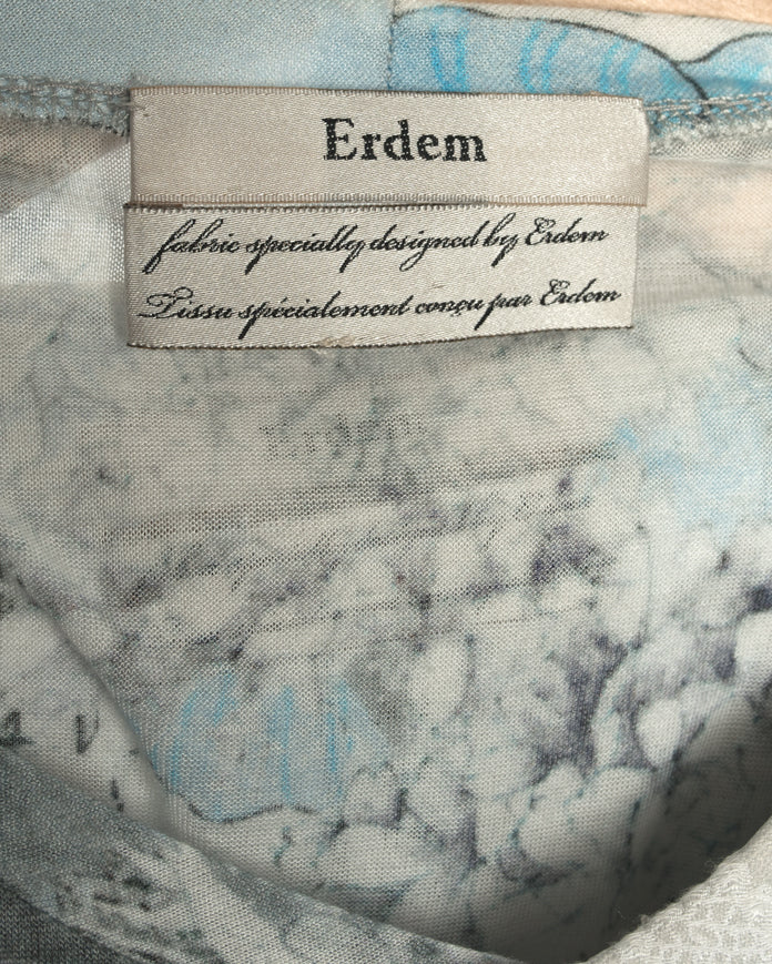 Erdem Pale Blue Lace Pencil Skirt & Silk Floral T-Shirt Set - Women's Elegant Office Wear & Spring Outfit for Work, Date Night & Special Occasions