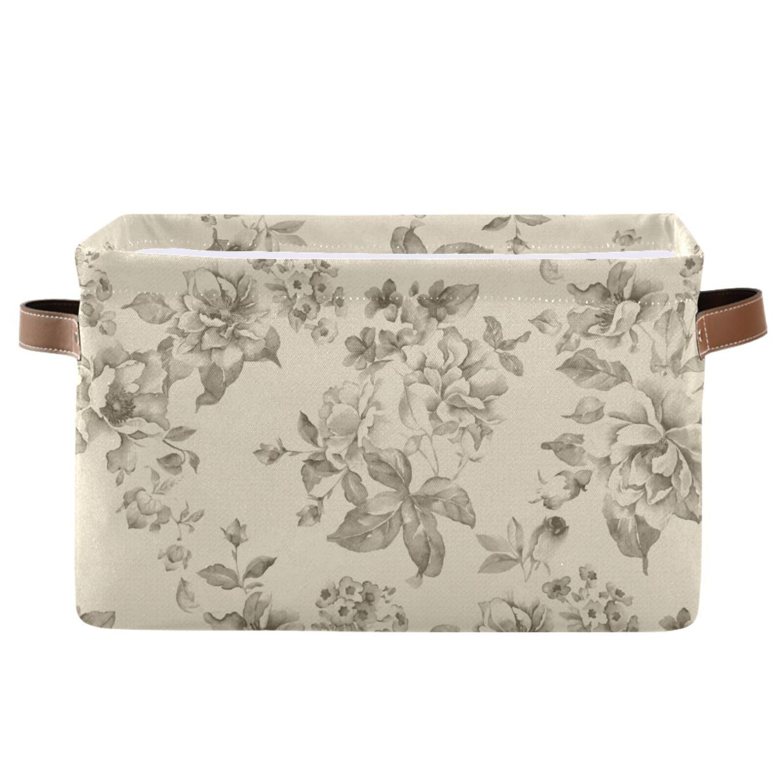 SDMKA Foldable Fabric Storage Baskets - Light Floral Pattern Large Organizing Bins for Shelves, Closet & Home Decor | Perfect for Bedroom, Nursery, Bathroom & Living Room Organization