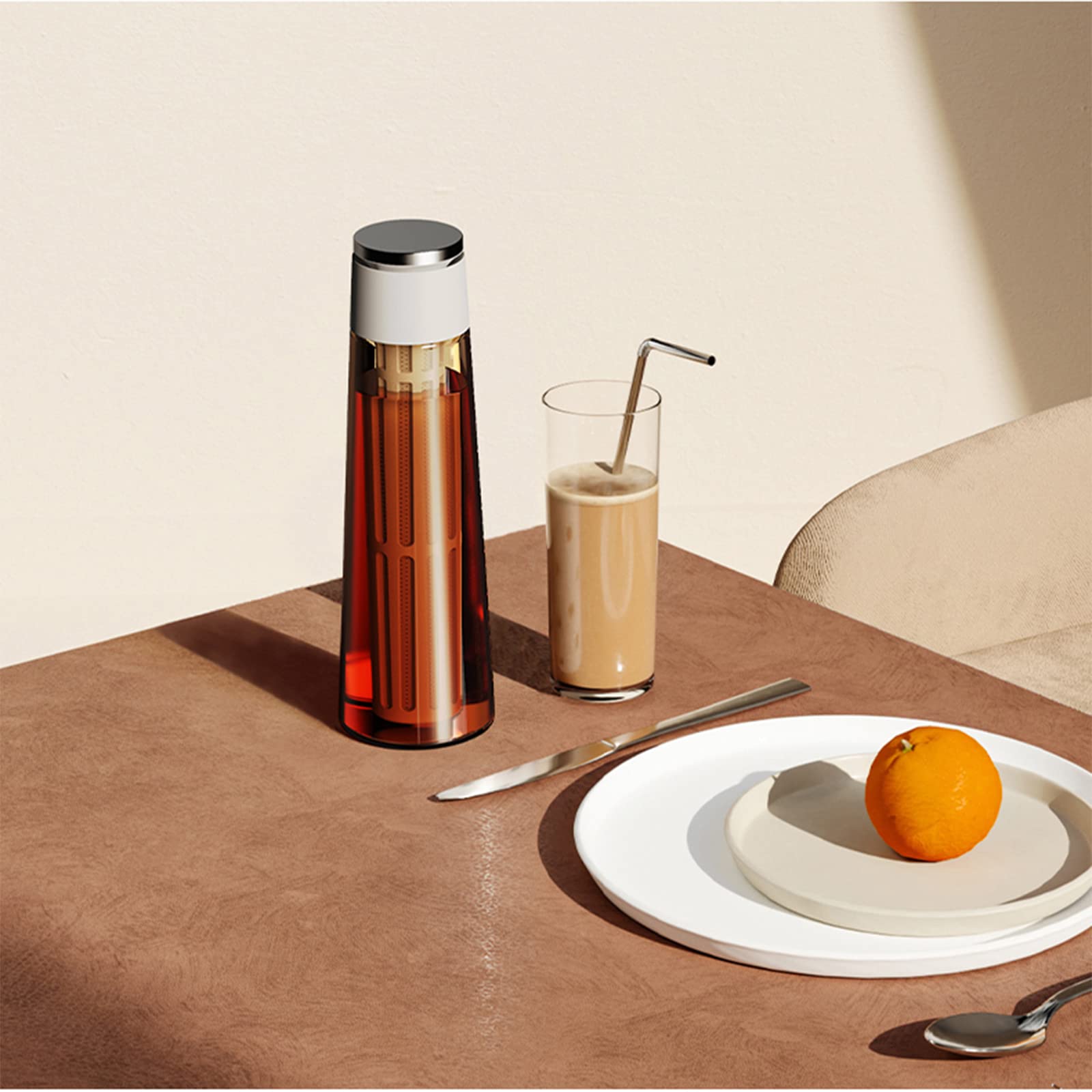 600ml Cold Brew Coffee Maker - Leak-Proof Iced Coffee & Tea Brewer with Flat Lay Design | Perfect for Homemade Cold Brew, Iced Tea & Office Use