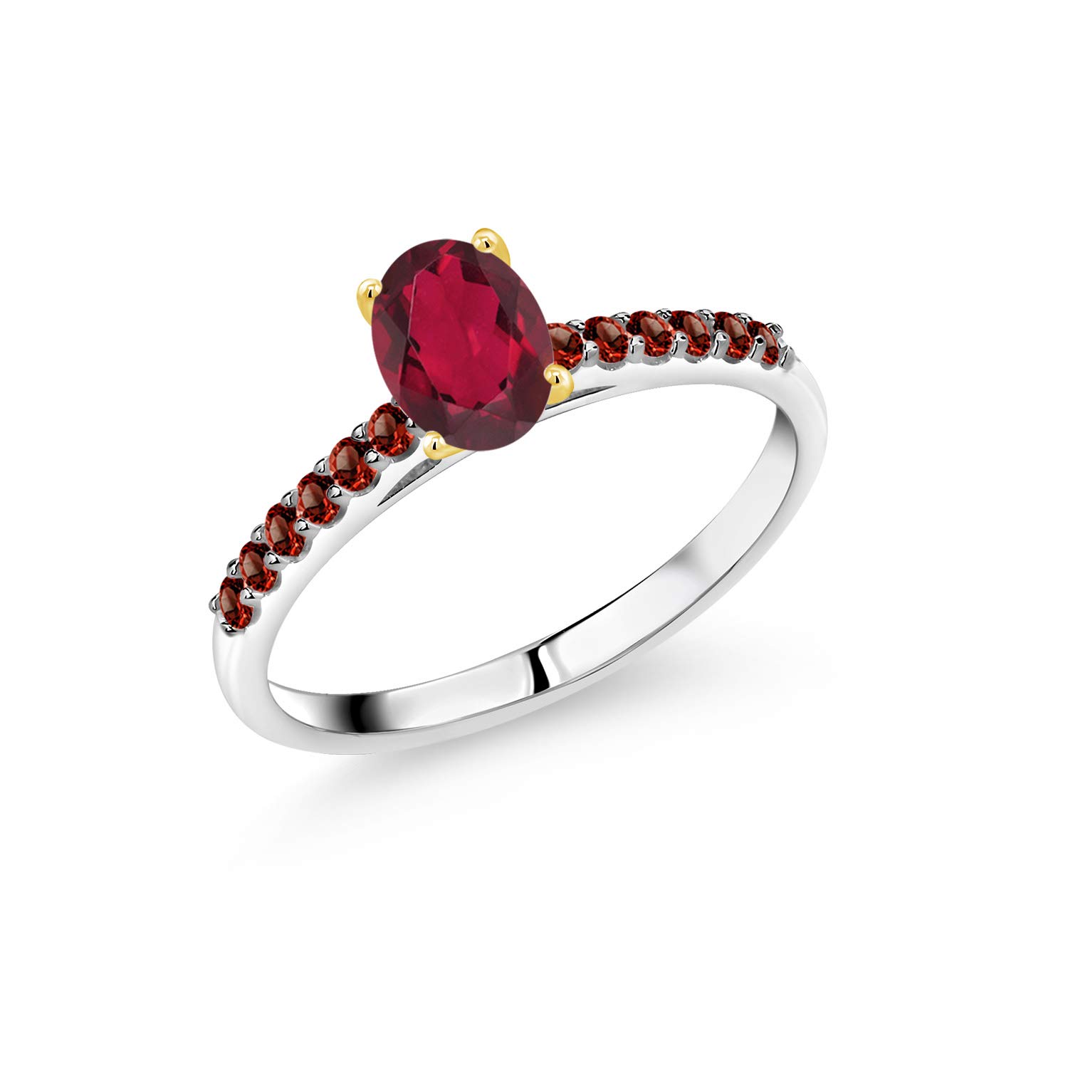1.04 Ct Red Mystic Topaz & Garnet 925 Sterling Silver Ring with 10K Gold Prongs - Elegant Jewelry for Women, Perfect for Weddings, Anniversaries and Special Occasions