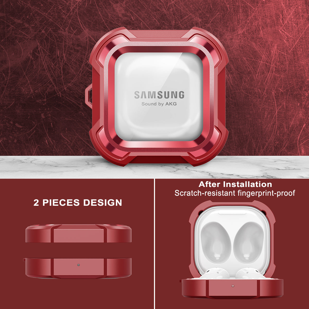 Durable Shockproof Electroplated Earphone Case for Samsung Galaxy Buds Live/Pro/Buds2/Buds2 Pro/FE (2023) with Secure Lock & Carabiner - Perfect for Travel, Workout, and Outdoor Activities
