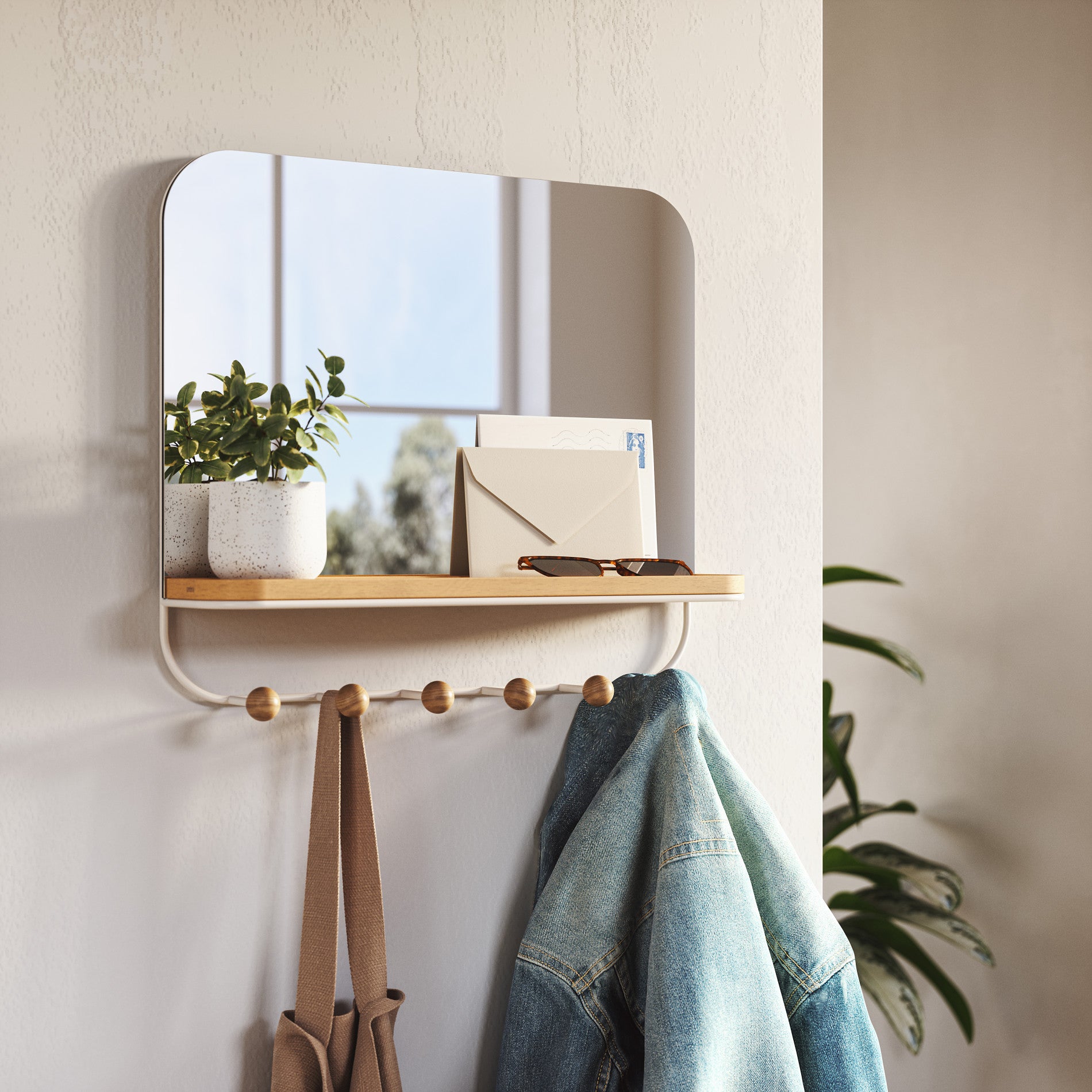 Stylish Wall Mirror with Hooks - Decorative Hanging Mirror for Bedroom, Bathroom & Entryway - Perfect for Home Decor and Organization
