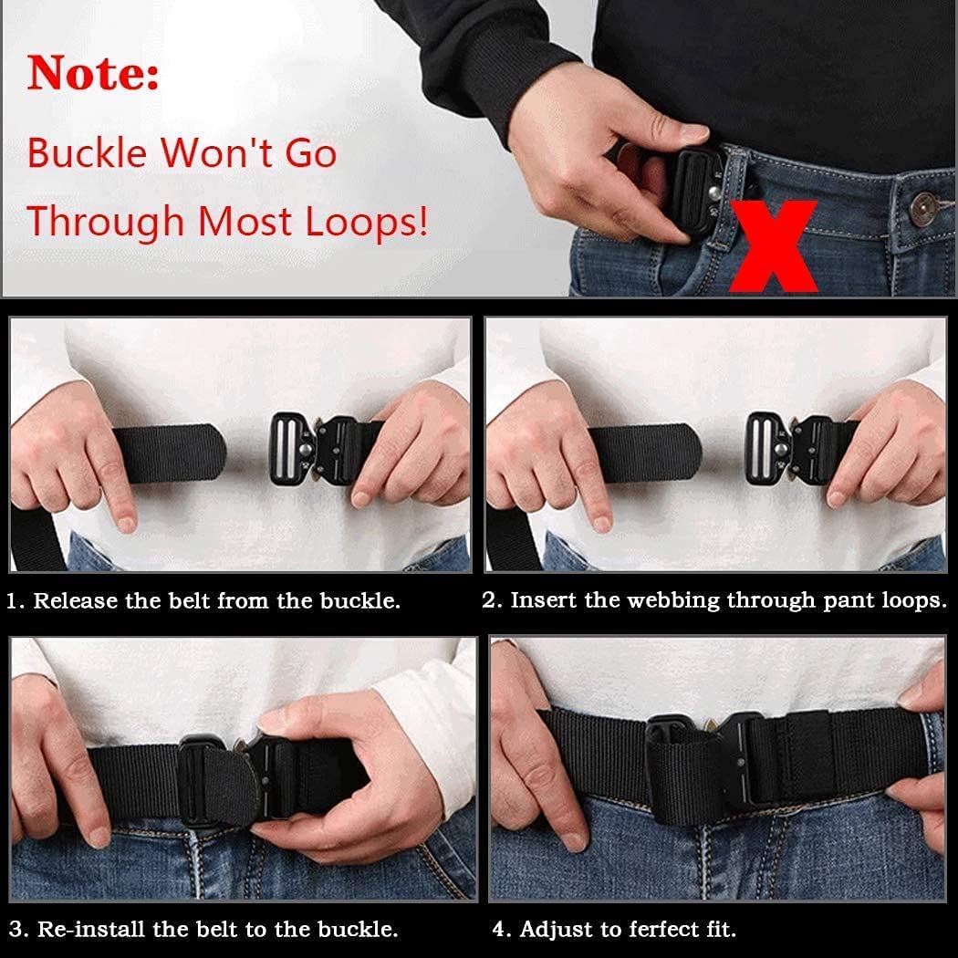 MOZETO Tactical Belt for Men - Heavy Duty Military Web Belt with Quick Release Metal Buckle - Perfect for Work, Hiking, Outdoor Adventures & Concealed Carry