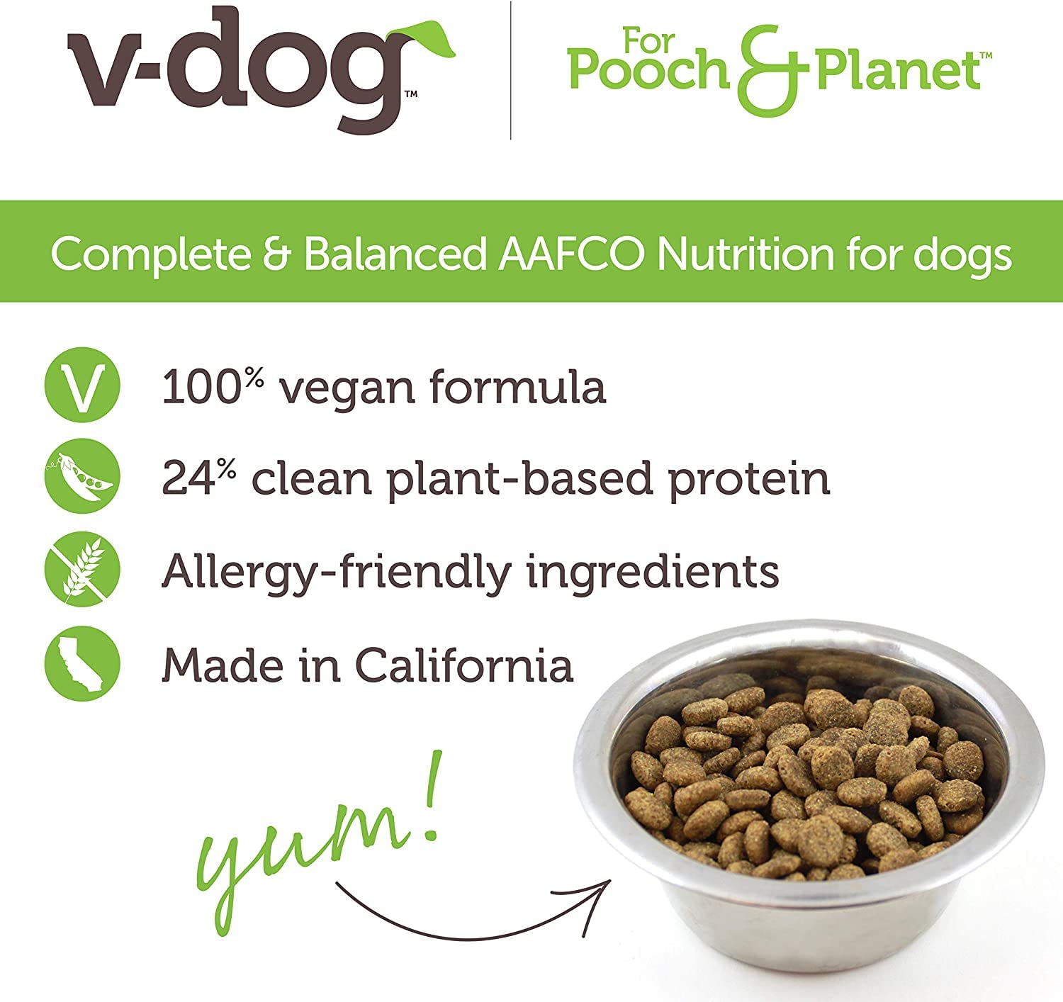 V-dog Vegan Kibble Dry Dog Food 24 LB - Plant-Based Protein with Taurine for Sensitive Stomach & Skin - Adult Vegetarian Superfood Dog Food Made in USA - Perfect for Dogs with Allergies or Digestive Issues