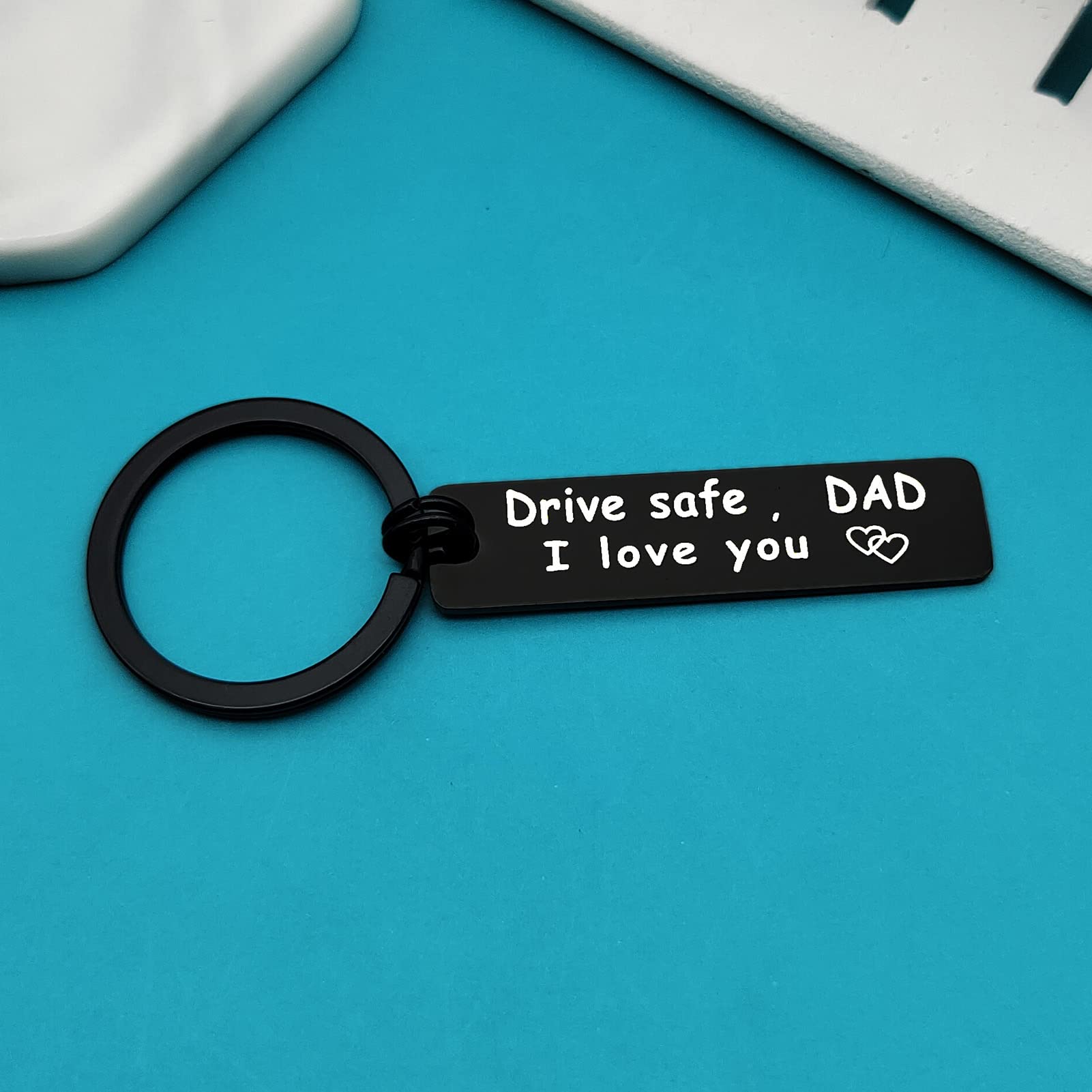 Drive Safe Keychain for Dad - Christmas, Father's Day, Birthday & Thanksgiving Gift for Daddy, Papa, Trucker Dad | Personalized I Love You Car Accessory for Safe Driving