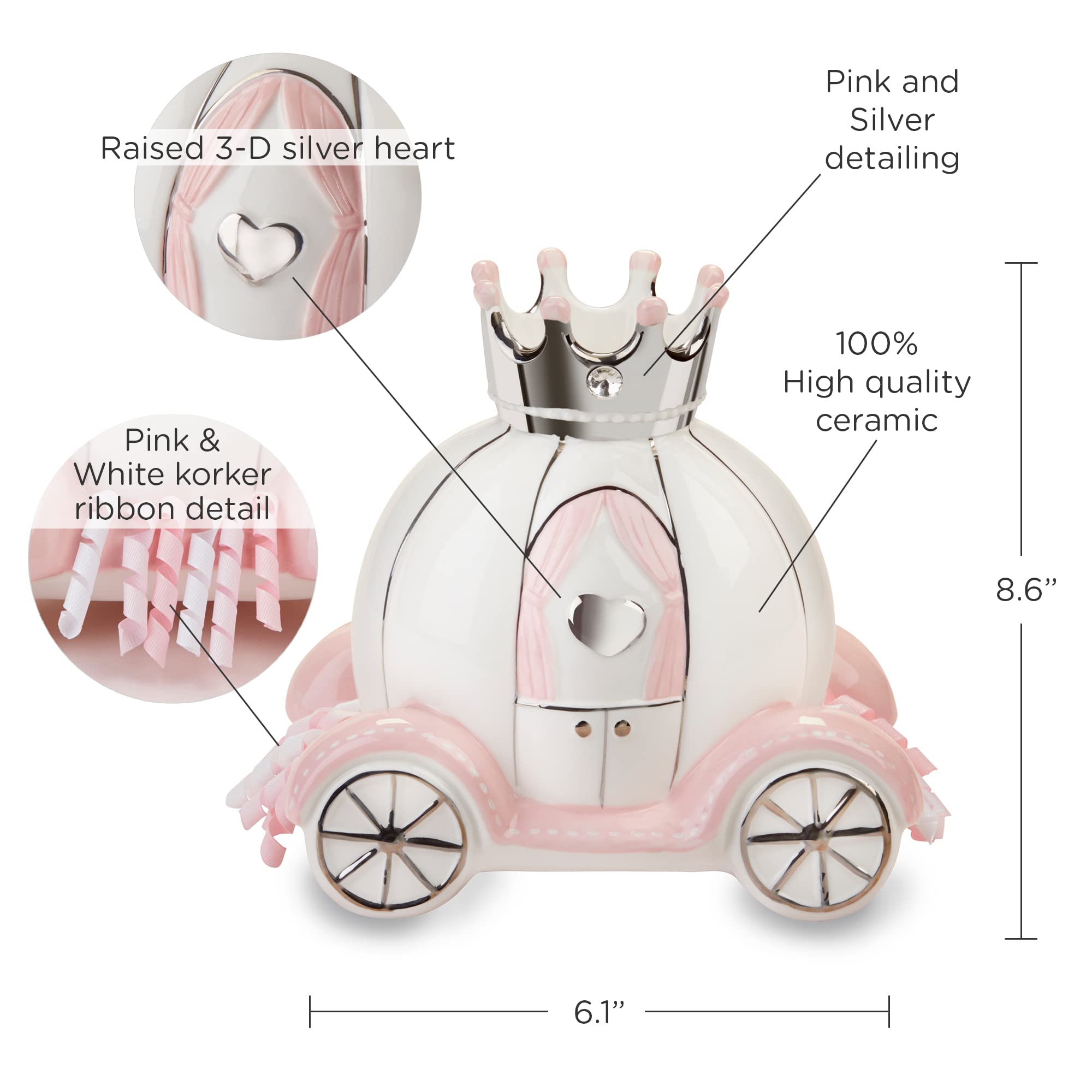 Baby Aspen Little Princess Ceramic Carriage Piggy Bank - Perfect Gift for Girls' Birthday, Christmas & Savings