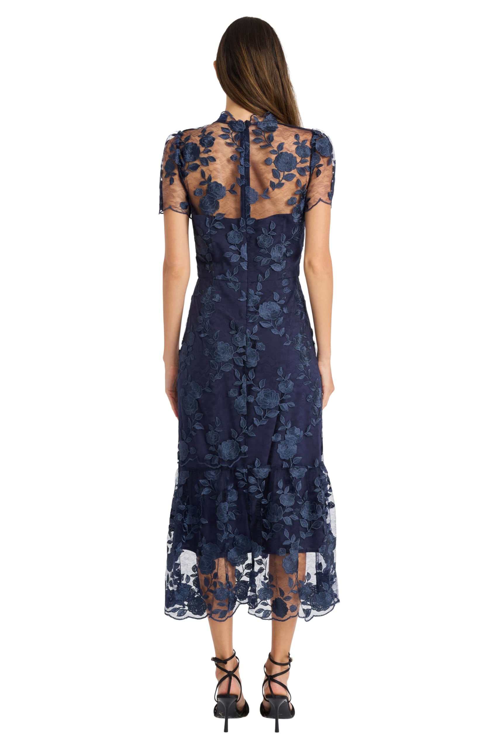 Maggy London Floral Embroidered Midi Dress for Women | High Neck Summer Cocktail Dress | Wedding Guest Dress | Perfect for Garden Parties & Formal Events