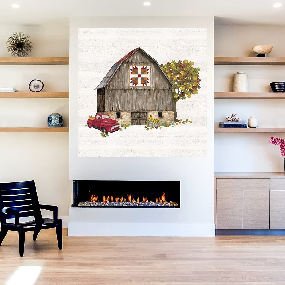 Fall Barn Quilt III Canvas Wall Art - 22x22 Inches Ready to Hang - Hand Painted by Artist Tara Reed - Perfect for Living Room, Bedroom, Office & More - Farmhouse Home Decor for Autumn & Thanksgiving
