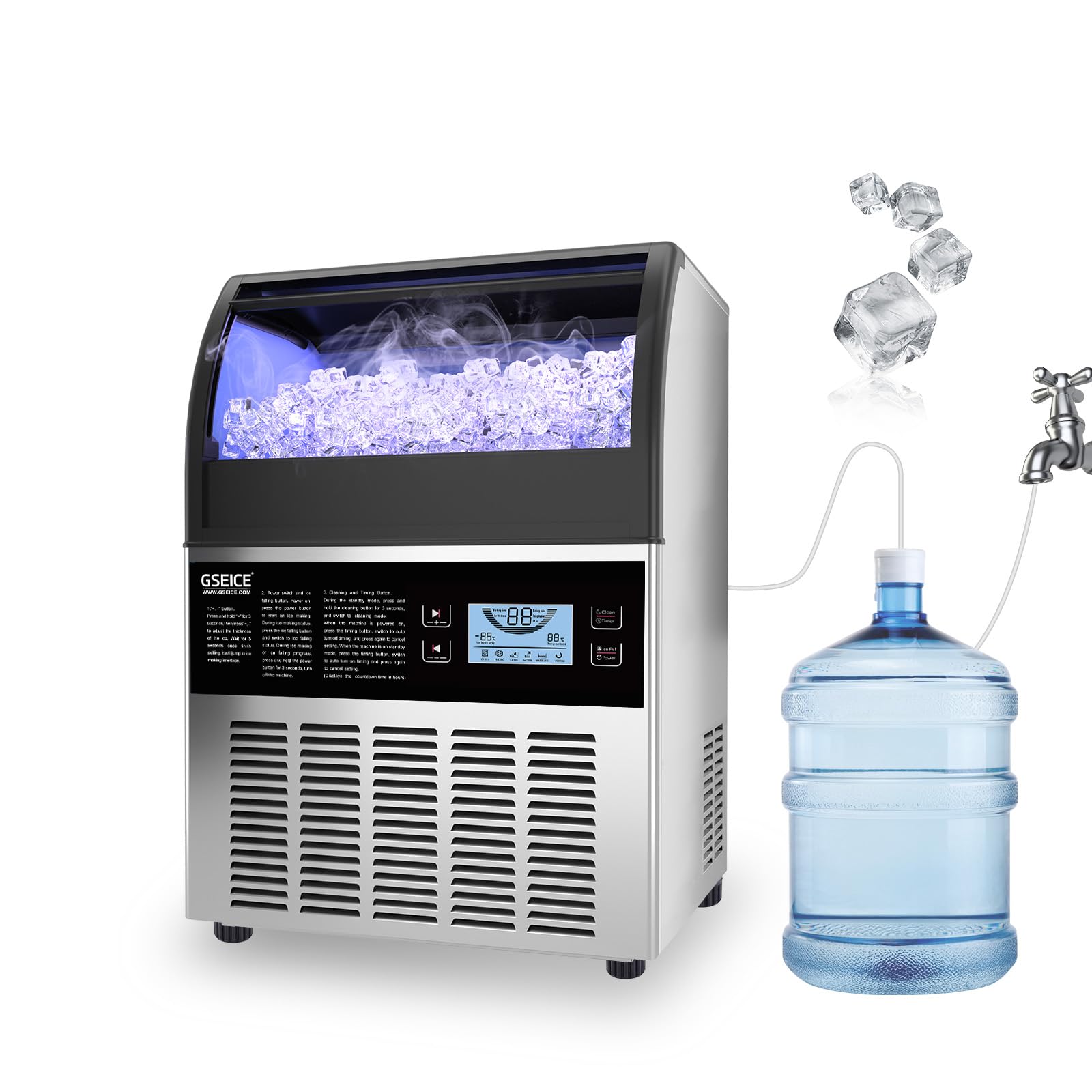 Commercial Ice Maker Machine - 200lbs/24H Stainless Steel Under Counter Ice Machine with 70lbs Storage, Makes 90 Cubes in 12-15 Min | Freestanding Ice Maker for Home, Office, Restaurant, Bar & Commercial Use