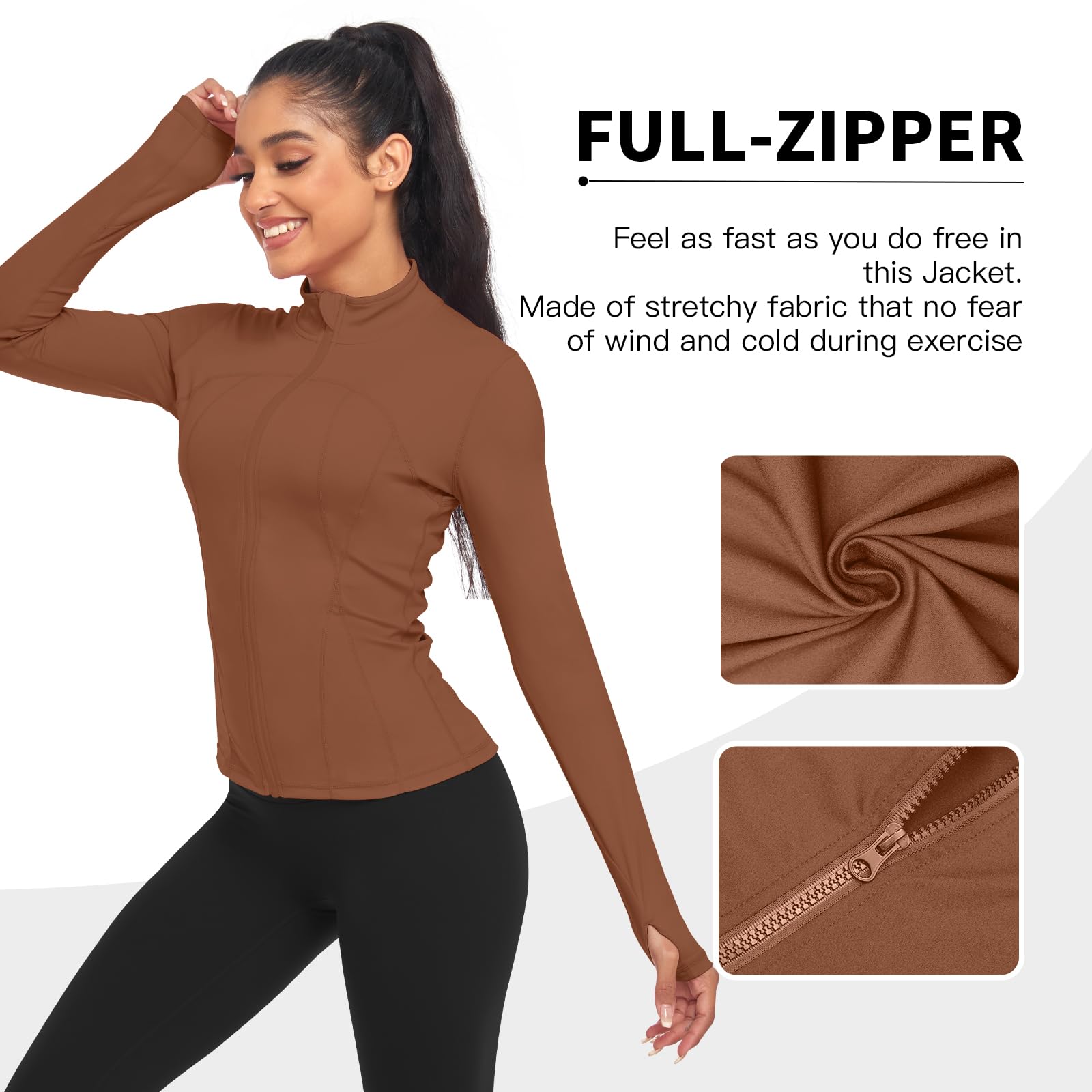 VUTRU Women's Lightweight Slim Fit Full Zip Yoga Jacket - Athletic Running Workout Jacket for Yoga, Gym, Outdoor Sports & Casual Wear