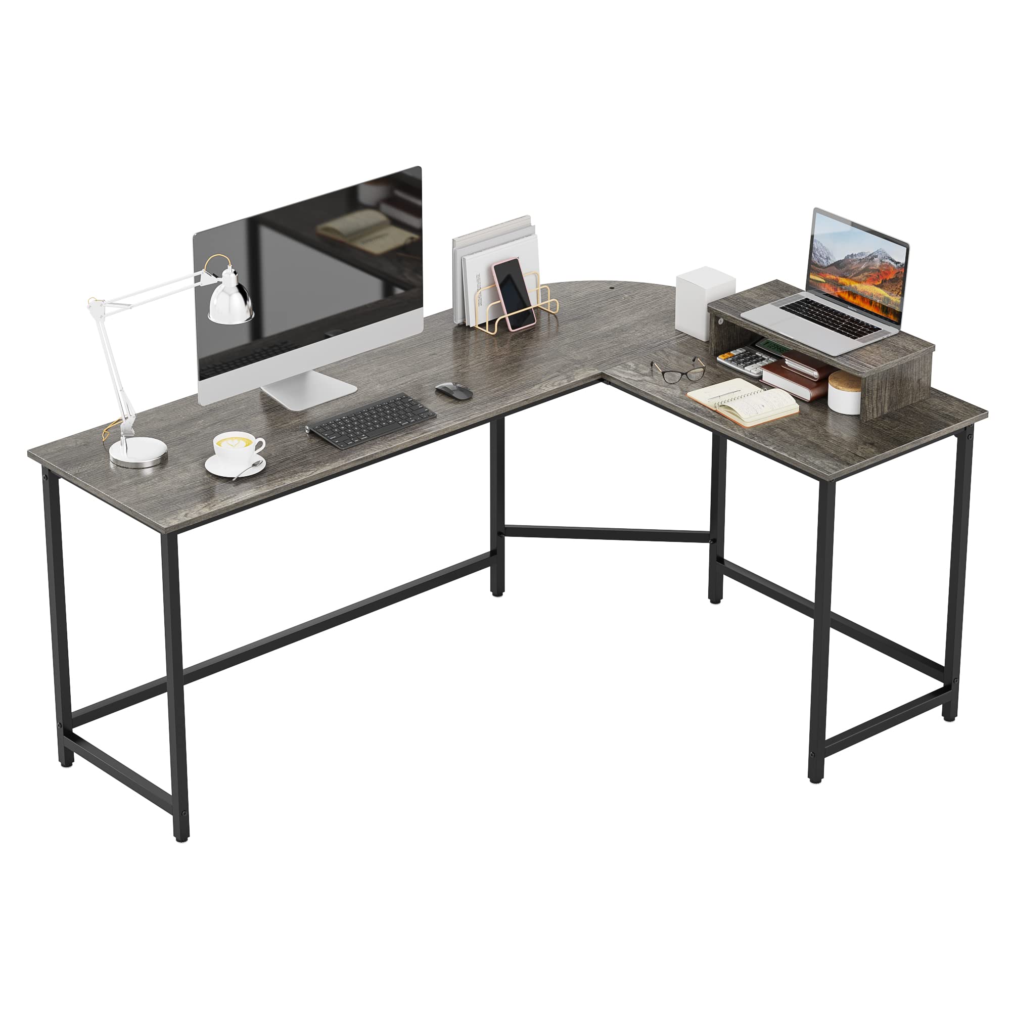Weehom L-Shaped Desk with Monitor Stand - Reversible Corner Computer Desk for Home Office, Gaming & Study - Modern Ergonomic Writing Table (Dark Grey) | Space-Saving Home Office Furniture for Small Rooms & Workstations