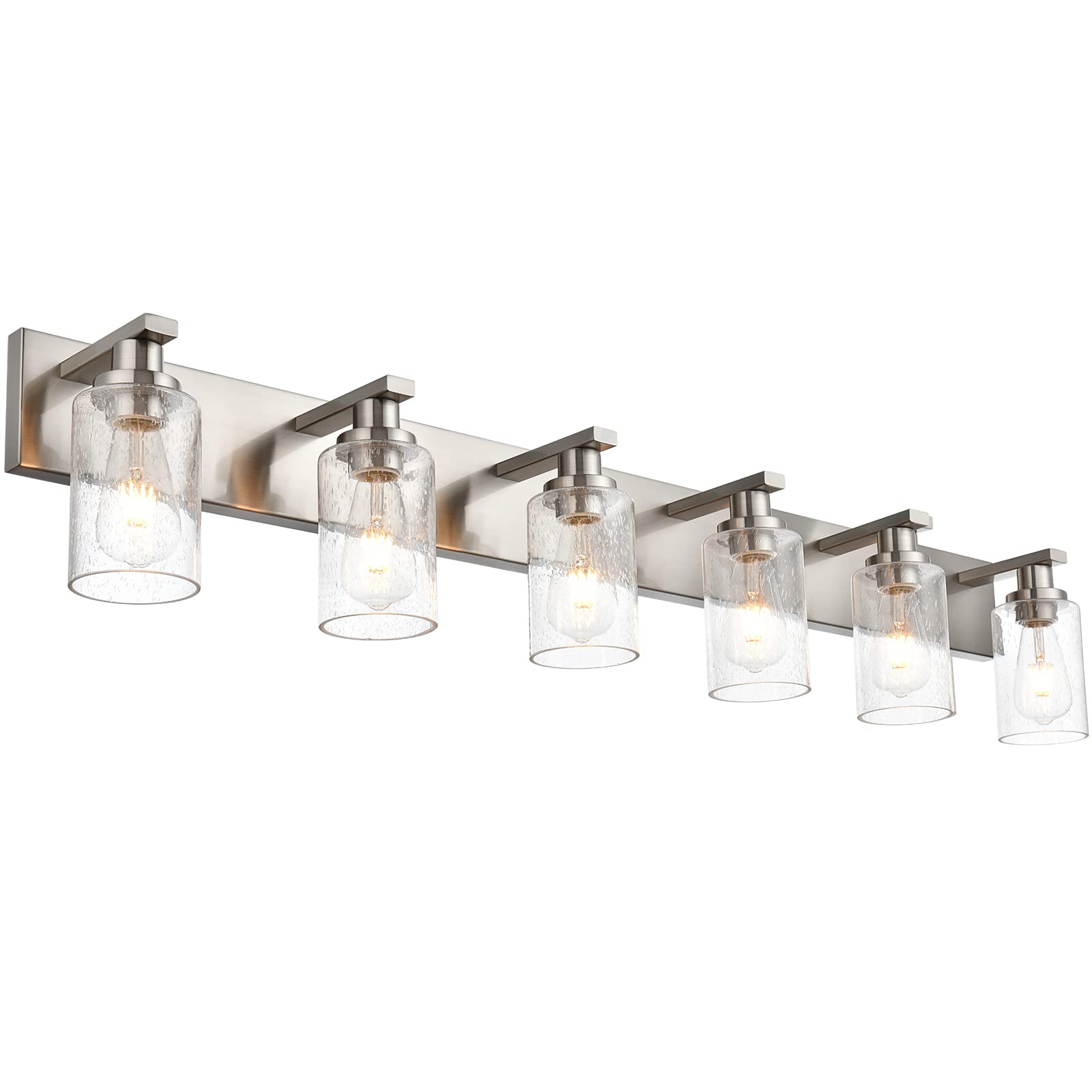 WINSHEN 6-Light Bathroom Vanity Lighting Fixture with Seeded Glass Shades - Wall Mounted Mirror Lights for Bathroom, Bedroom & Kitchen - Perfect for Makeup Vanity, Dressing Room and Home Decor