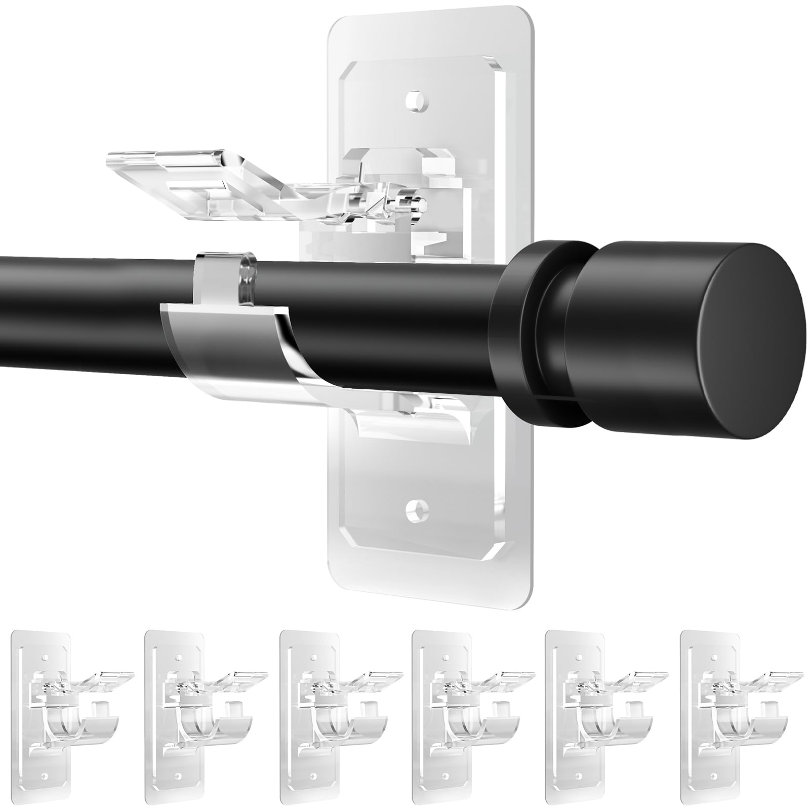 6-Piece No-Drill Curtain Rod Brackets - Heavy Duty Self-Adhesive Hooks with Screws, 2 Installation Methods (Adhesive or Screws), Nail-Free Curtain Hangers for Bathroom, Bedroom, Living Room - Perfect for Renters & Temporary Window Treatments