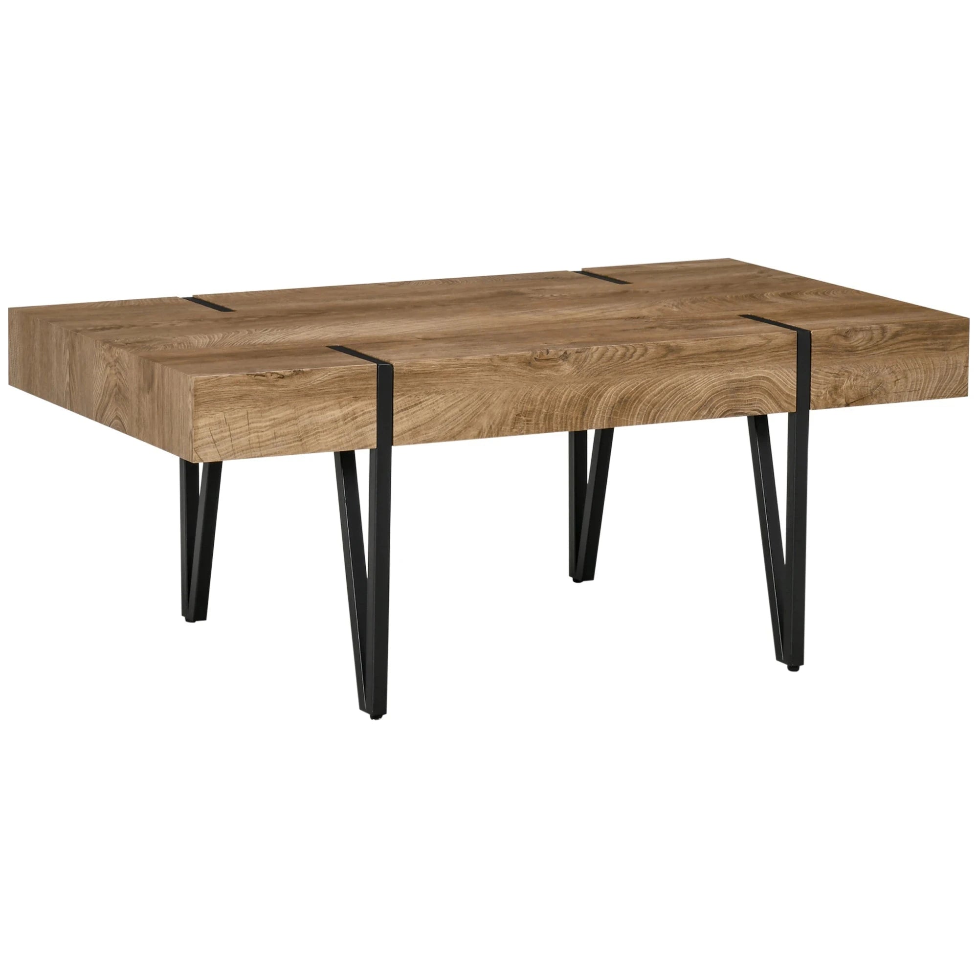 Rustic Coffee Table with Steel Hairpin Legs - Solid Natural Wood Modern Farmhouse Living Room Furniture for Home Decor & Small Spaces