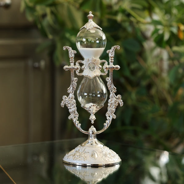 Vintage Silver Rose Rotating Hourglass - 30 Minute Sand Timer for Home Decor, Office Desk, Meditation & Gift Giving