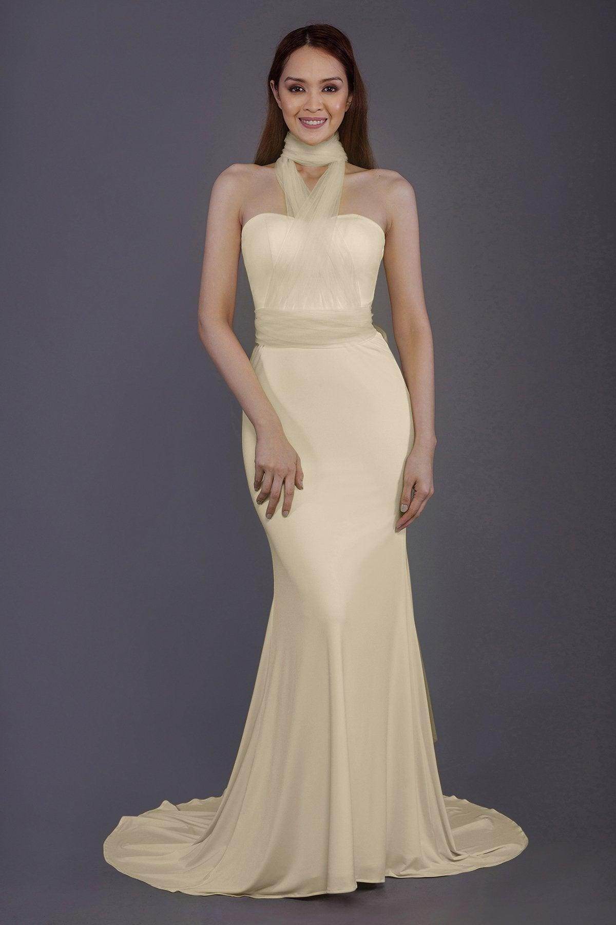 Elegant Mermaid Court Train Knitted Fabric Bridesmaid Dress PR3498 - Perfect for Weddings, Formal Events & Special Occasions