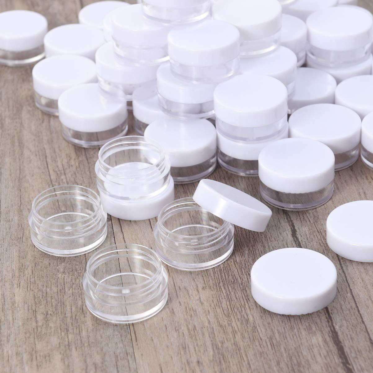 Beaupretty 50pcs 3g Clear Travel Bottles for Lotion & Makeup Samples - Mini Empty Containers with White Caps - Bulk Travel-Size Bottles for Toiletries, Cosmetics, Skincare (Perfect for Travel, Hotels, Gym & Sample Distribution)