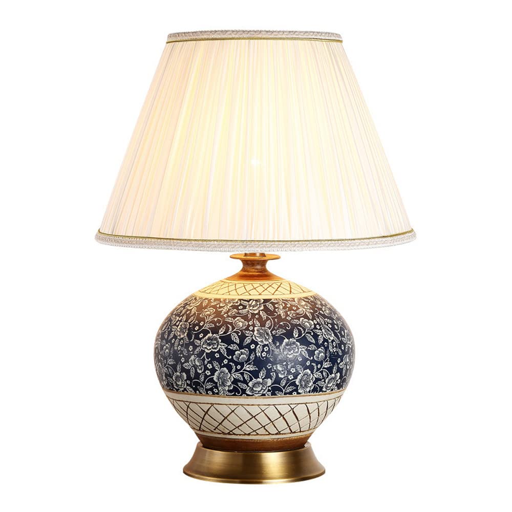 Chinese Style Painted Ceramic Table Lamp - Vintage Bedside Nightstand Lamp for Bedroom, Living Room, Office & Study - Perfect for Reading, Decor & Ambient Lighting