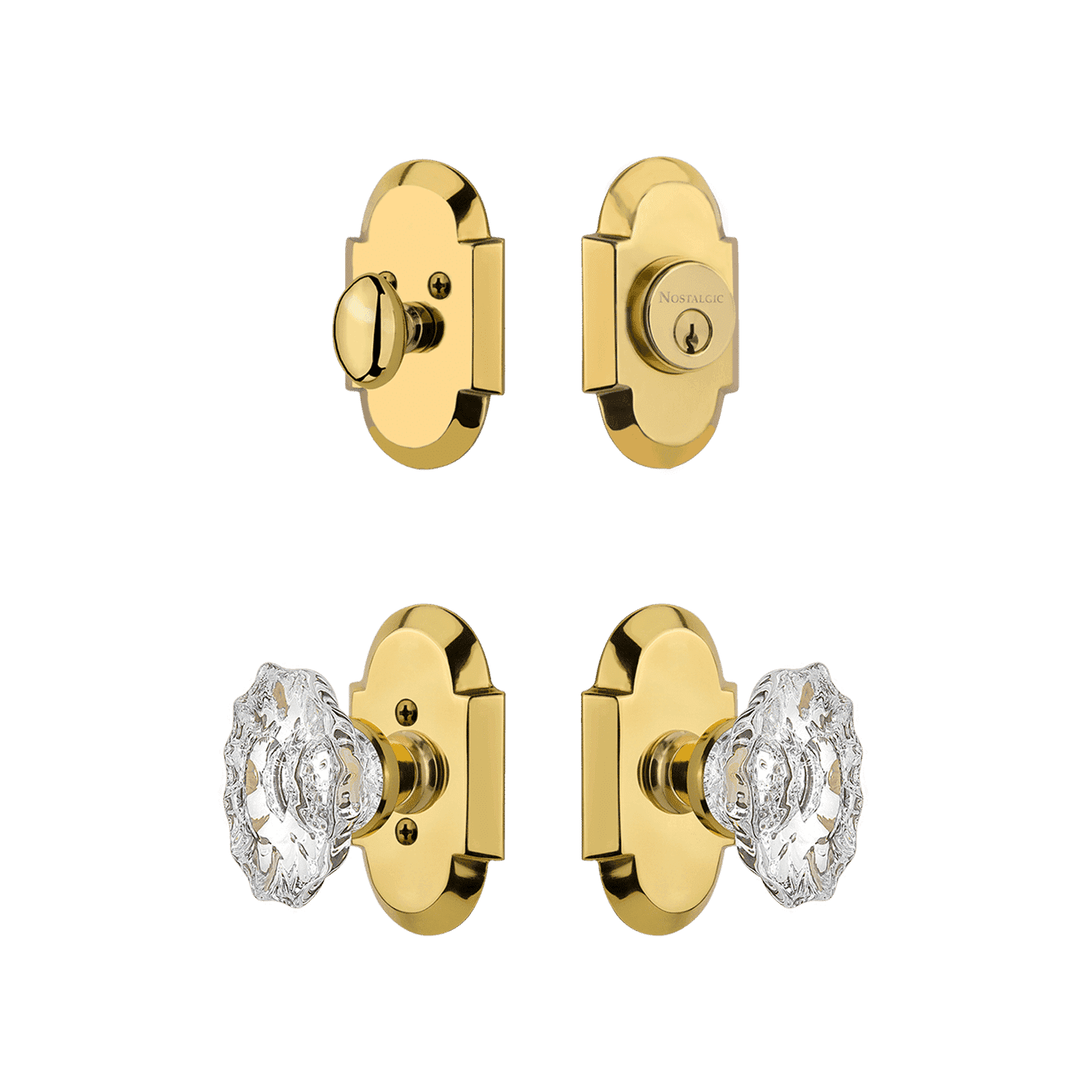 Elegant Cottage Entry Door Set with Chateau Crystal Knob in Polished Brass - Vintage Style Door Hardware for Home & Cabin Entryways