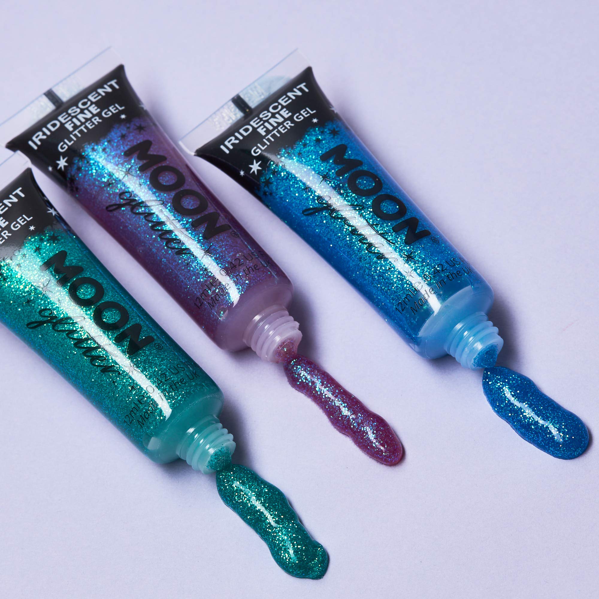 Iridescent Fine Face & Body Glitter Gel by Moon Glitter - 6 Color Set (12ml) | Cosmetic Festival Glitter for Face, Body, Hair & Nails | Perfect for Parties, Halloween, Raves & Festivals