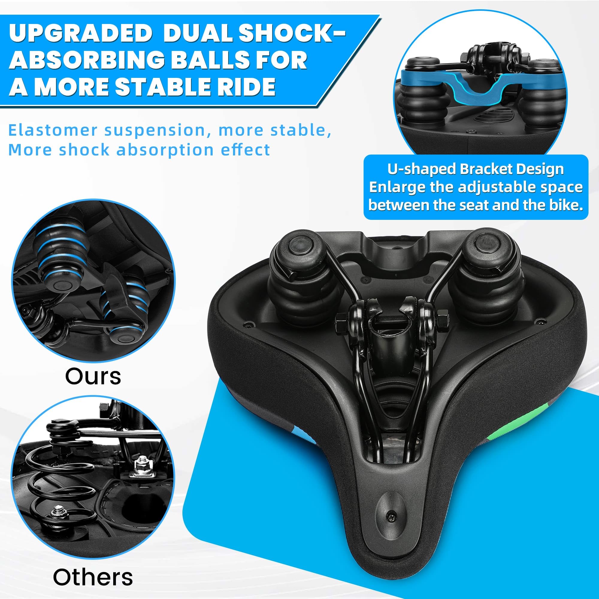 **Extra Wide Comfortable Gel Bike Seat for Men & Women - Oversized Padded Bicycle Saddle Replacement for Peloton, Exercise, Mountain & City Bikes - Perfect for Long Rides, Commuting & Indoor Cycling**