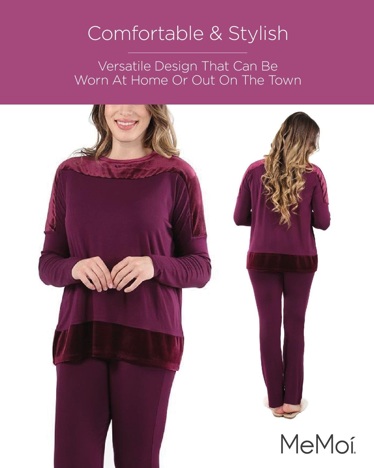 MeMoi Women's Ultra-Soft Velour Pajama Set with Frosted Trim - Cozy Lounge & Sleepwear for Relaxing at Home