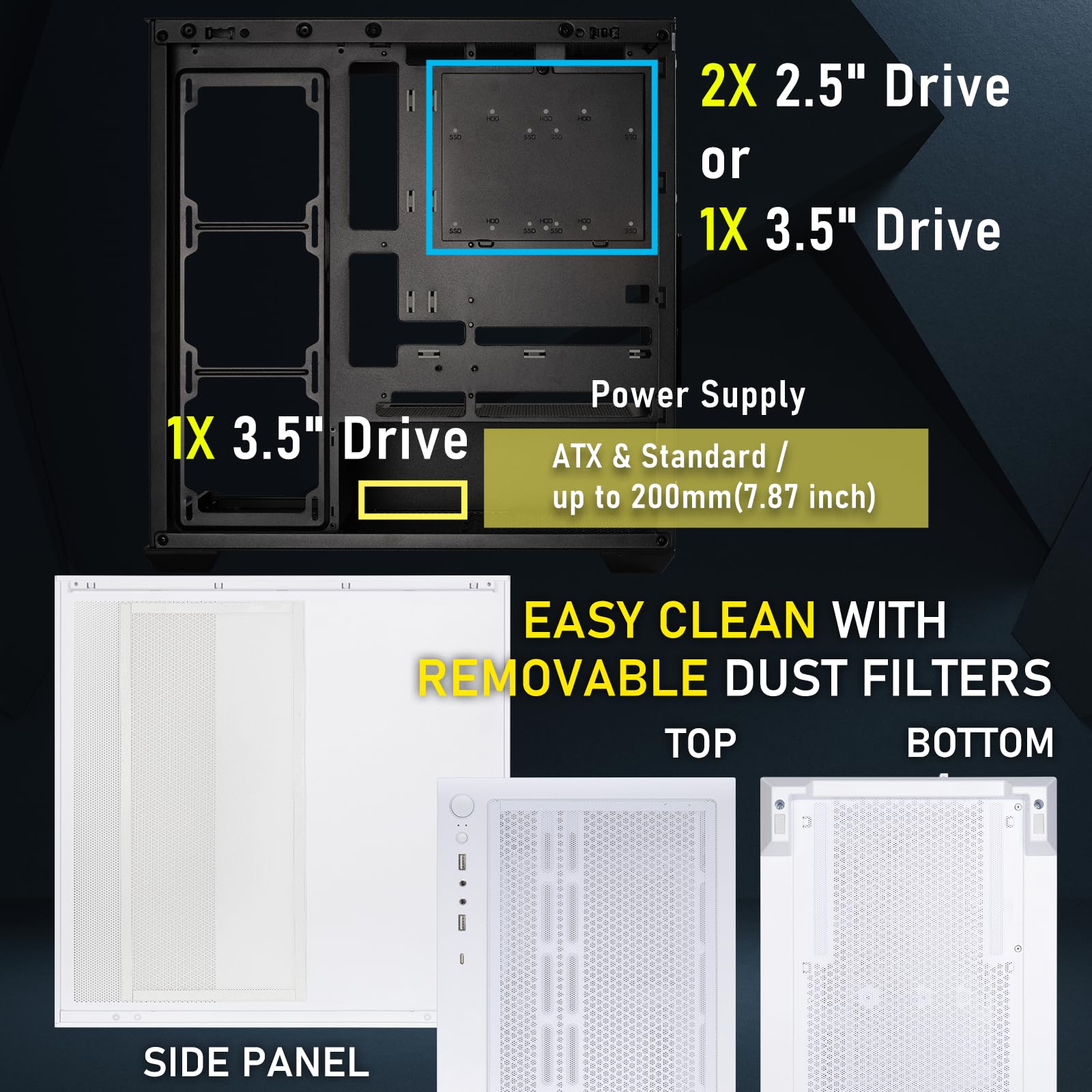 BitFenix CETO High Airflow White PC Gaming Case - Panoramic Tempered Glass, Reverse ATX Motherboard Support, 4x Infinity Mirror ARGB Fans (3 Reverse) - 360mm AIO & 410mm GPU Compatibility - Perfect for Gaming Rigs & Streaming Setups