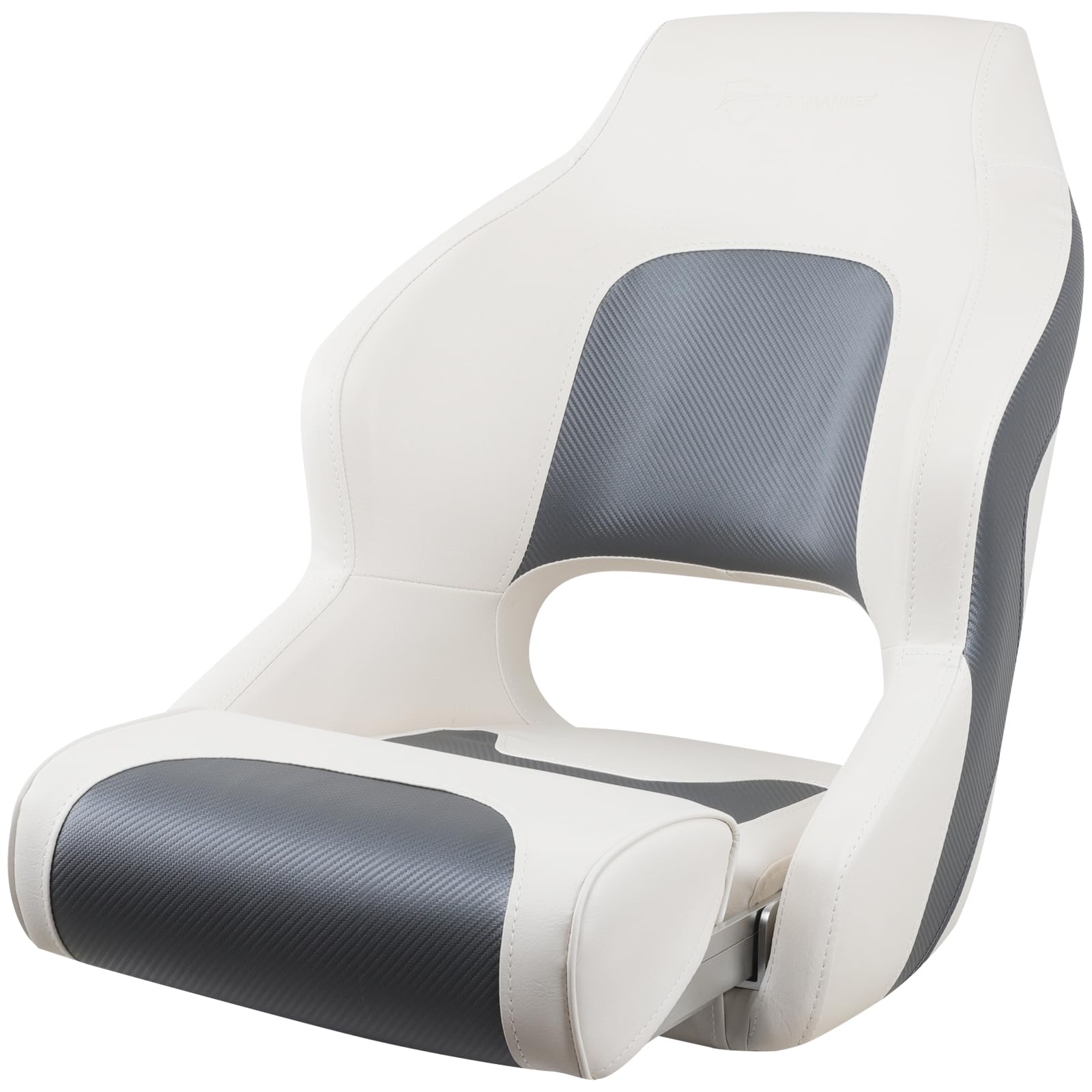 Premium Seamander Captain Bucket Seat - Adjustable Flip-Up Marine Boat Chair for Fishing & Boating | Comfortable White & Charcoal Design | Perfect for Pontoon, Bass Boats & Yachts