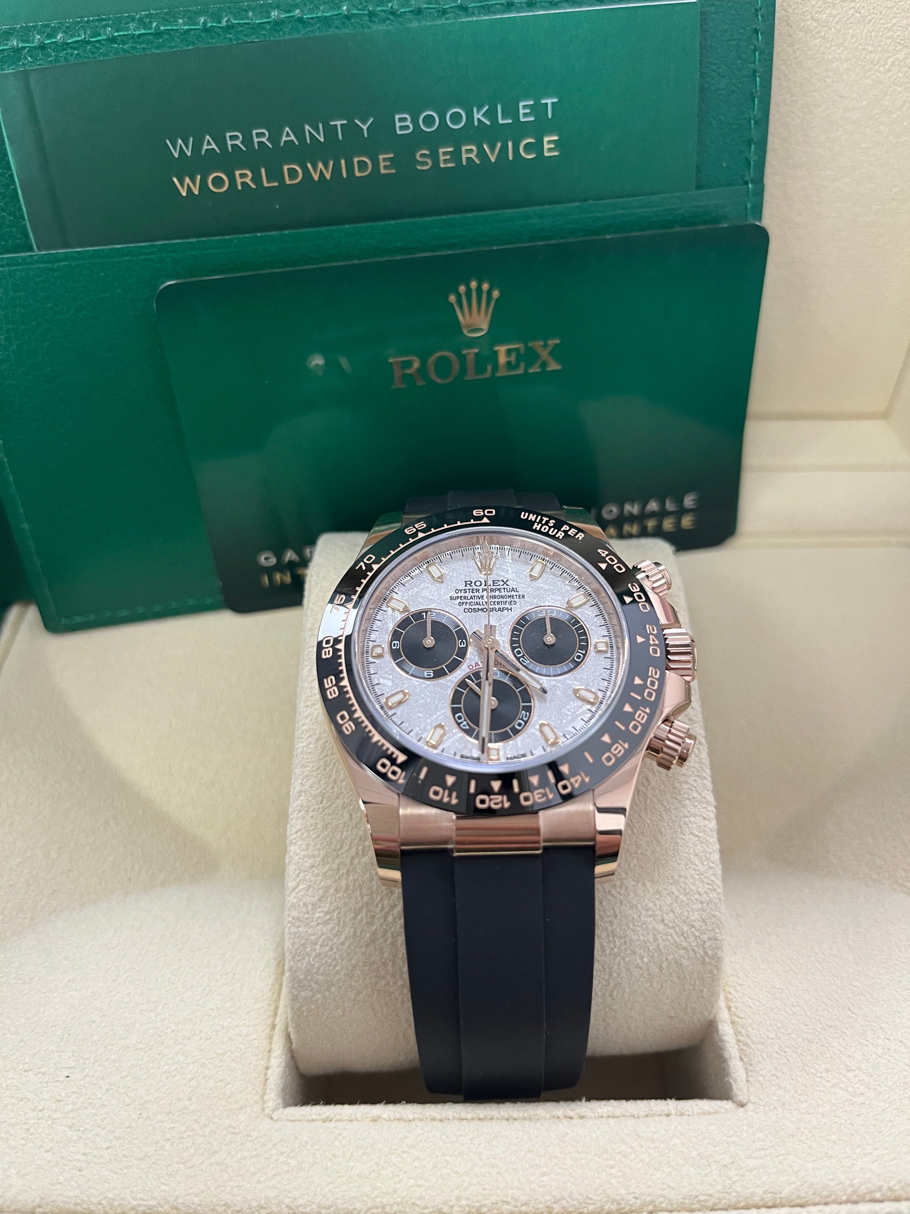 Rolex Daytona 40mm Everose Gold Cosmograph Watch - Meteorite Black Dial, Oysterflex Bracelet 116515LN | Luxury Men's Chronograph for Business & Special Occasions