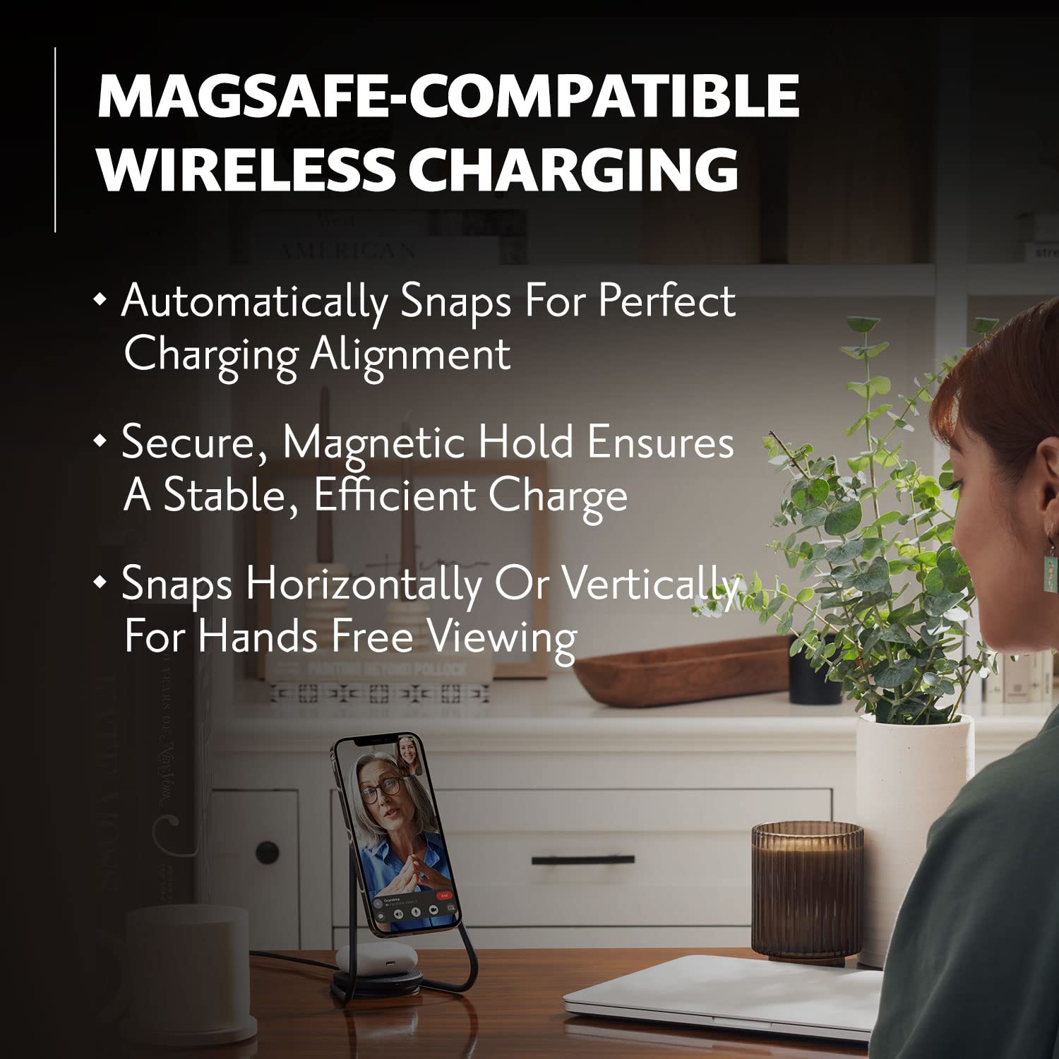 COURANT MAG:2 Wireless Charging Stand - Premium Italian Leather 2-in-1 Multi-Device Charger with MagSafe for iPhone 16/15/14/13/12 & AirPods - Fast Charging Station for Home, Office & Travel (Ash)