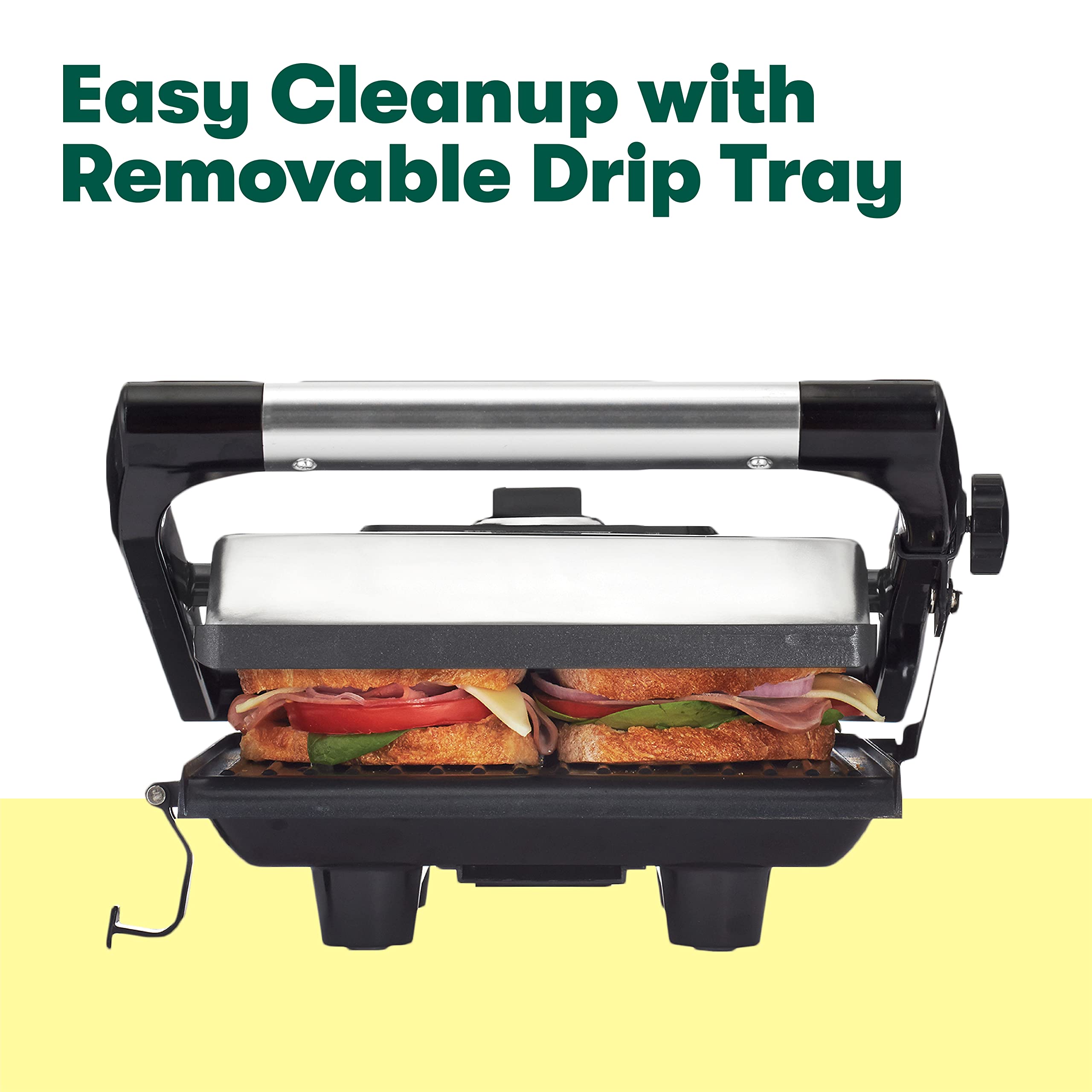 BELLA Panini Press & Sandwich Maker - Electric Indoor Grill with Nonstick Plates, Adjustable Lid & Removable Drip Tray - Perfect for Paninis, Grilled Cheese & Quick Meals - Stainless Steel Design for Home & Office Use