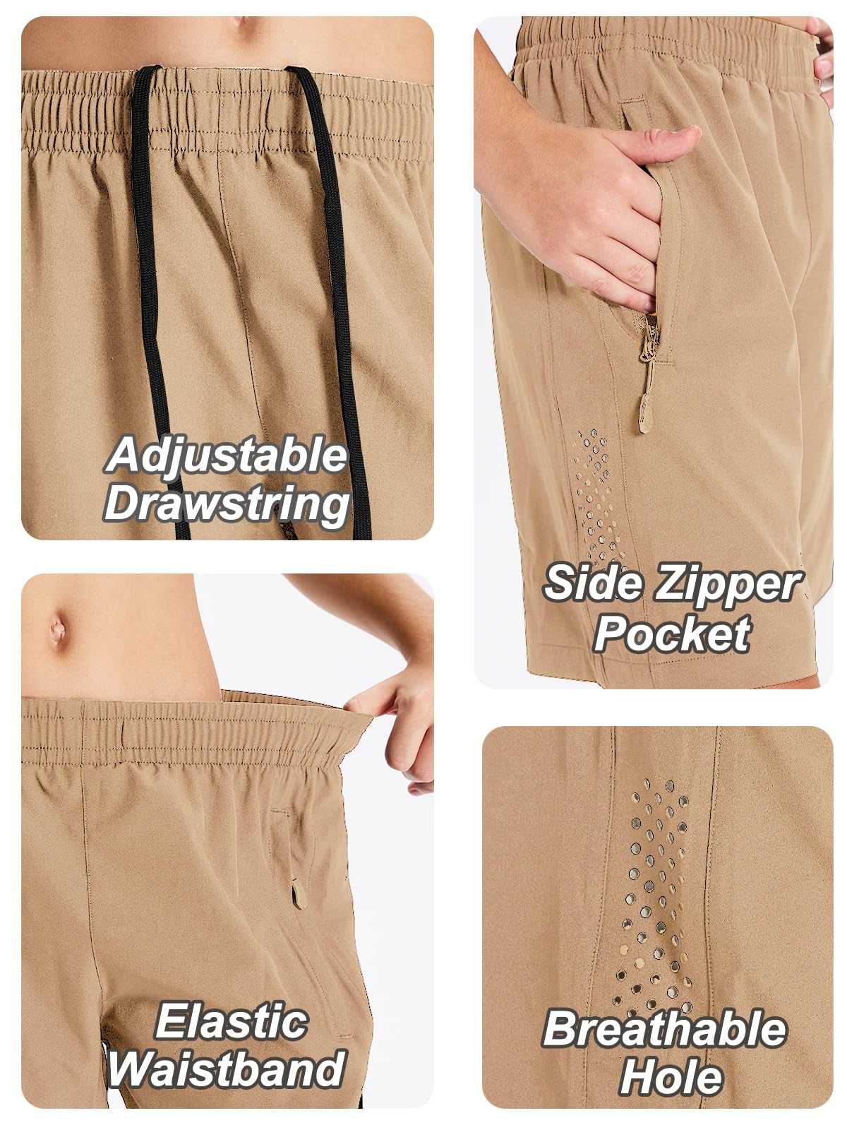 DEVOROPA Youth Boys Athletic Running Shorts - Lightweight Quick Dry Sports Workout Gym Hiking Shorts with Zip Pockets & UPF 50+ Sun Protection - Perfect for Jogging, Training, and Outdoor Activities