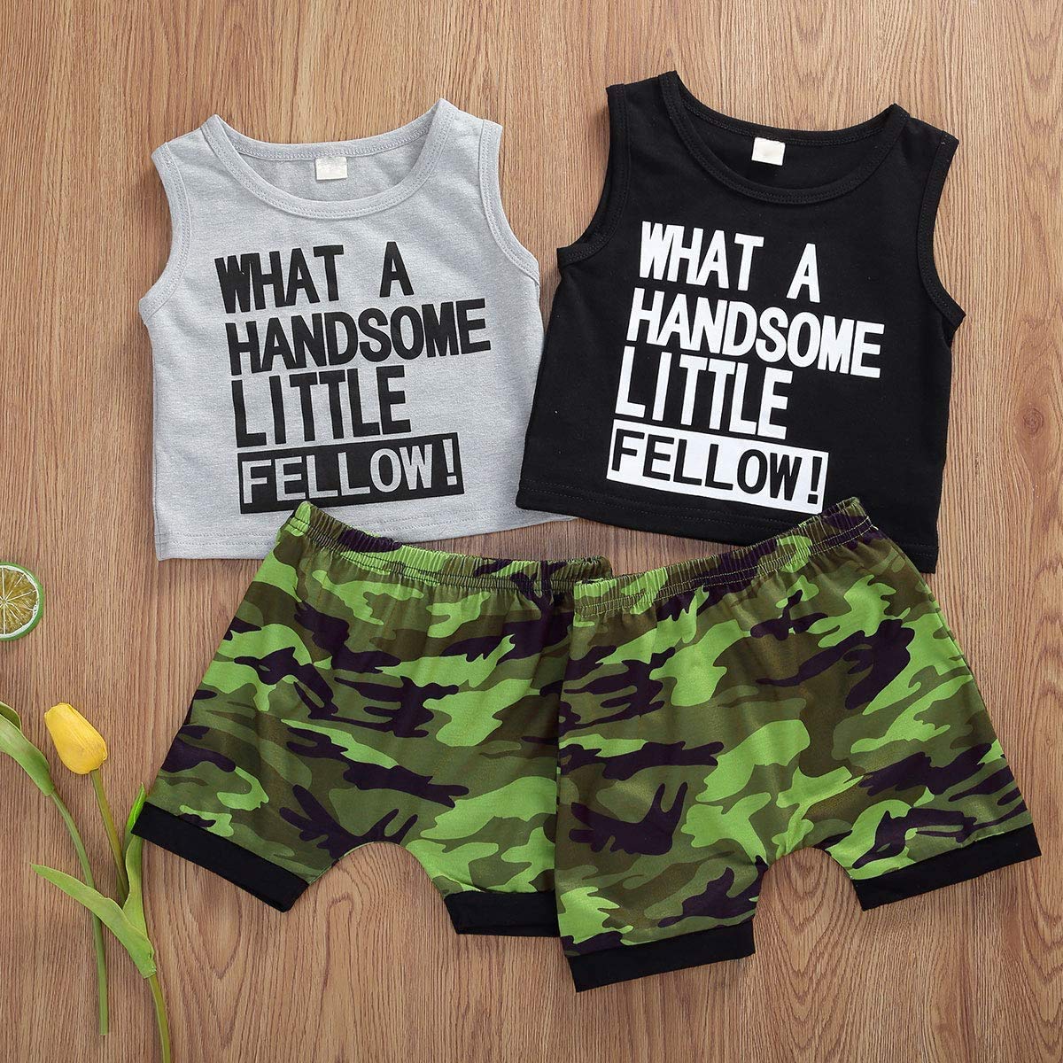 Toddler Boys Summer Outfit Set - Cute Black Sleeveless Tank Top & Camouflage Shorts | Cool & Comfortable Playwear for Beach, Park & Outdoor Activities