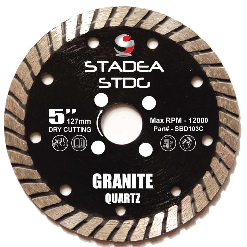 Stadea SBD113A 5-Inch Diamond Saw Blade with 10mm Turbo Segments - Dry Cutting for Granite, Quartz, Tile - Compatible with Angle Grinders - Pack of 5 - Perfect for DIY Projects, Stone Fabrication & Home Renovations